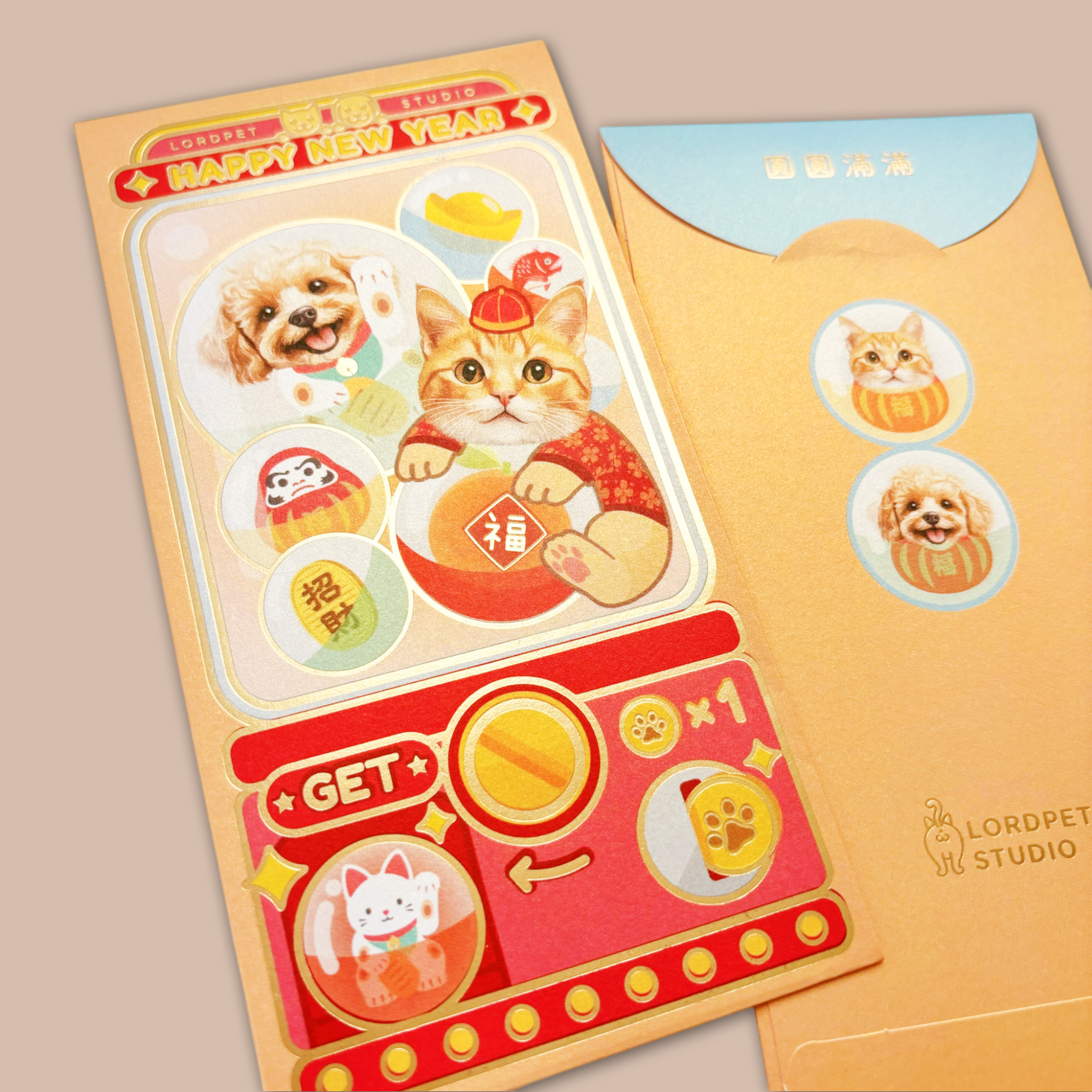 Lordpet.studio / 燙金長封利是 / 圓圓滿滿 /一包10入/ 紅包