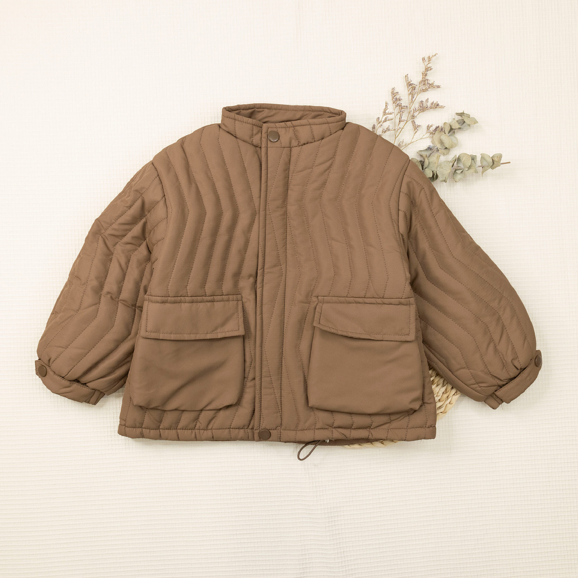 【H35672】質感波形車縫內刷毛鋪棉外套