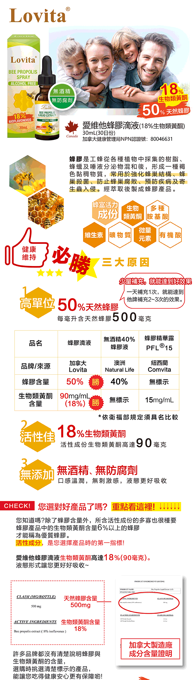 愛維他蜂膠，含18%生物類黃酮，才是高品質