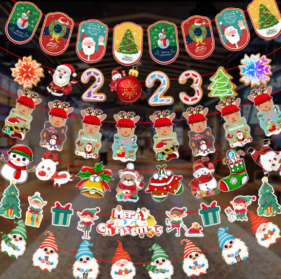 圣诞现货 圣诞拉旗 3米长 7-8片 款式随机