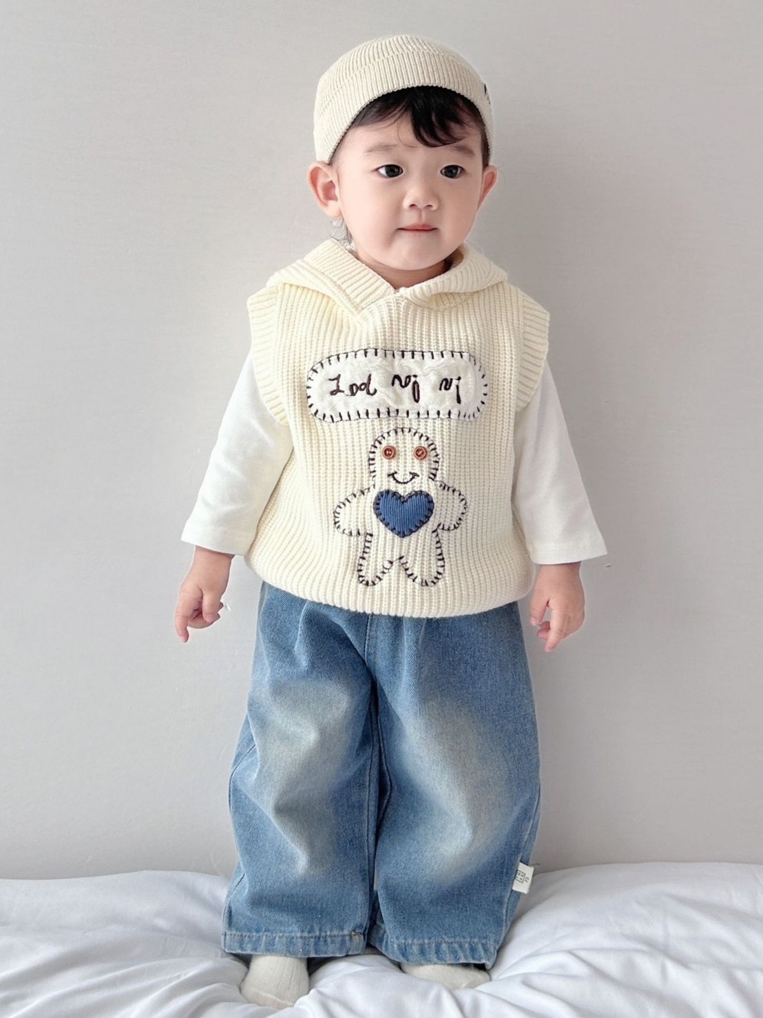 復古水洗寬鬆牛仔褲