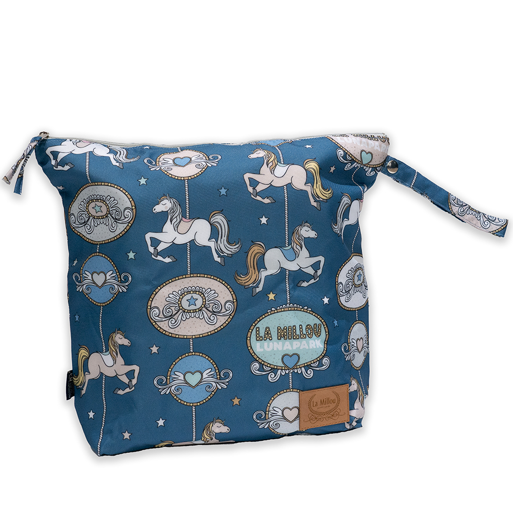 La Millou波蘭 尿布袋加大-方型28x32cm｜旋轉小木馬(藍底)