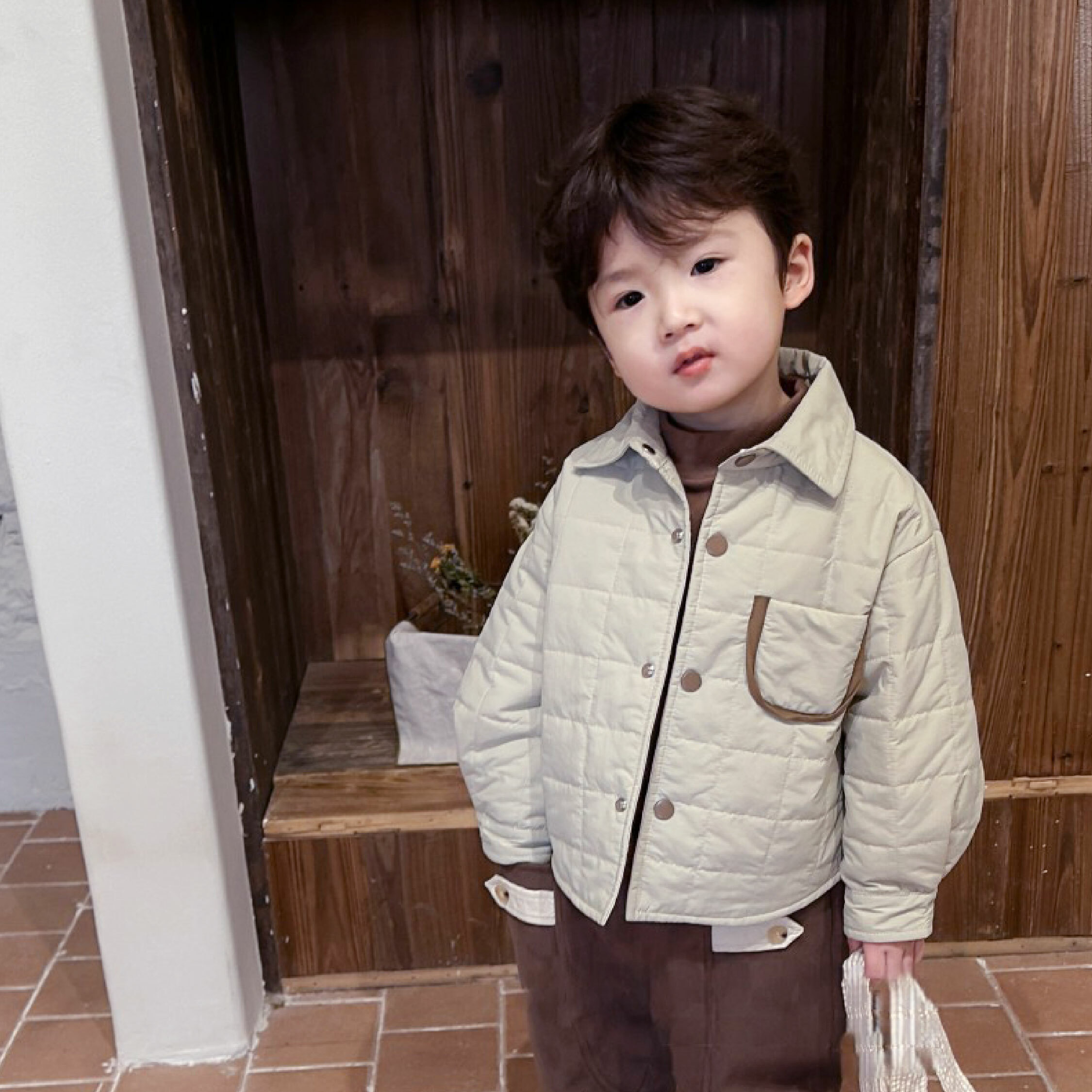 【H35682】率性百搭撞色設計鋪棉外套