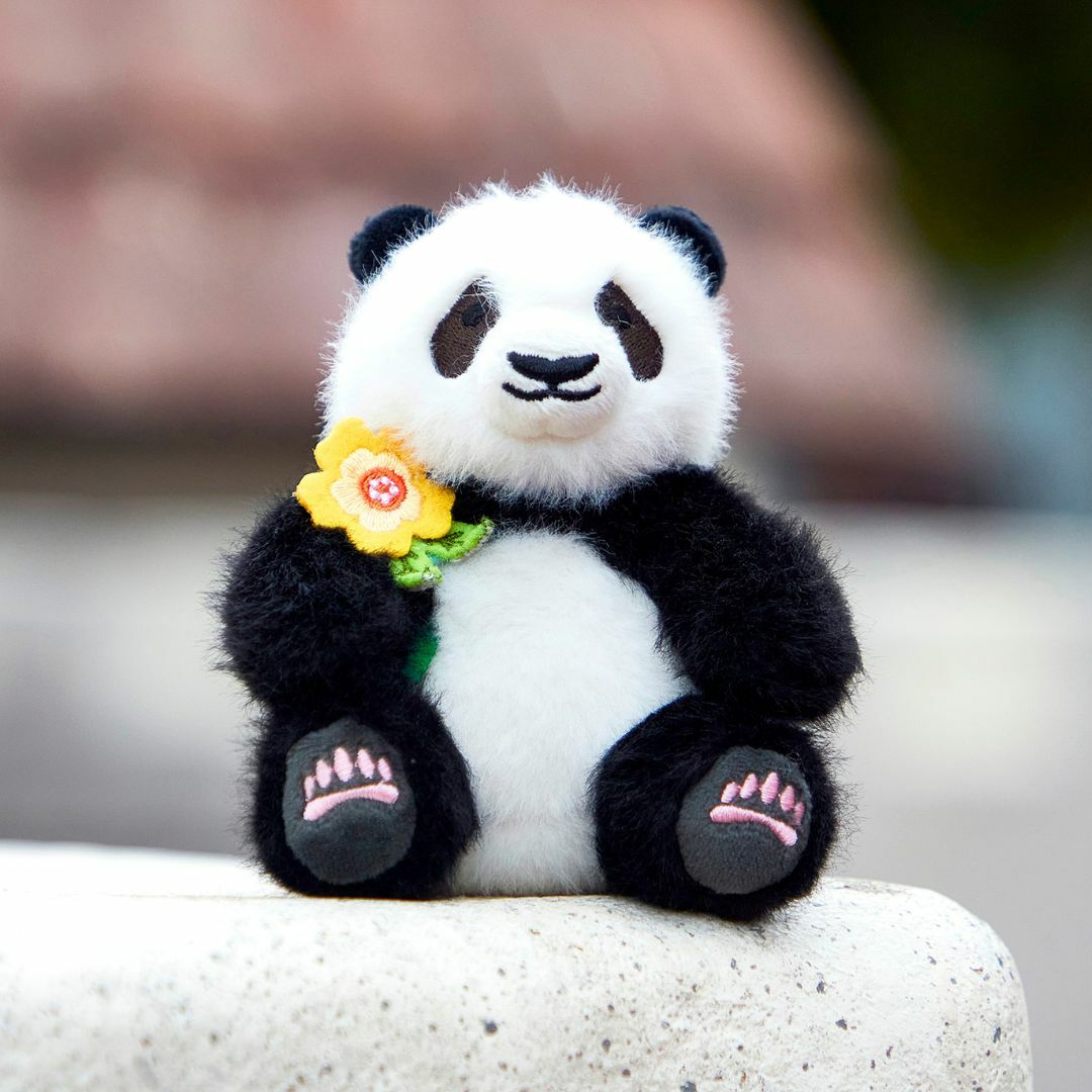 Ke Ke - Panda with Yellow Flower Plush Keychain