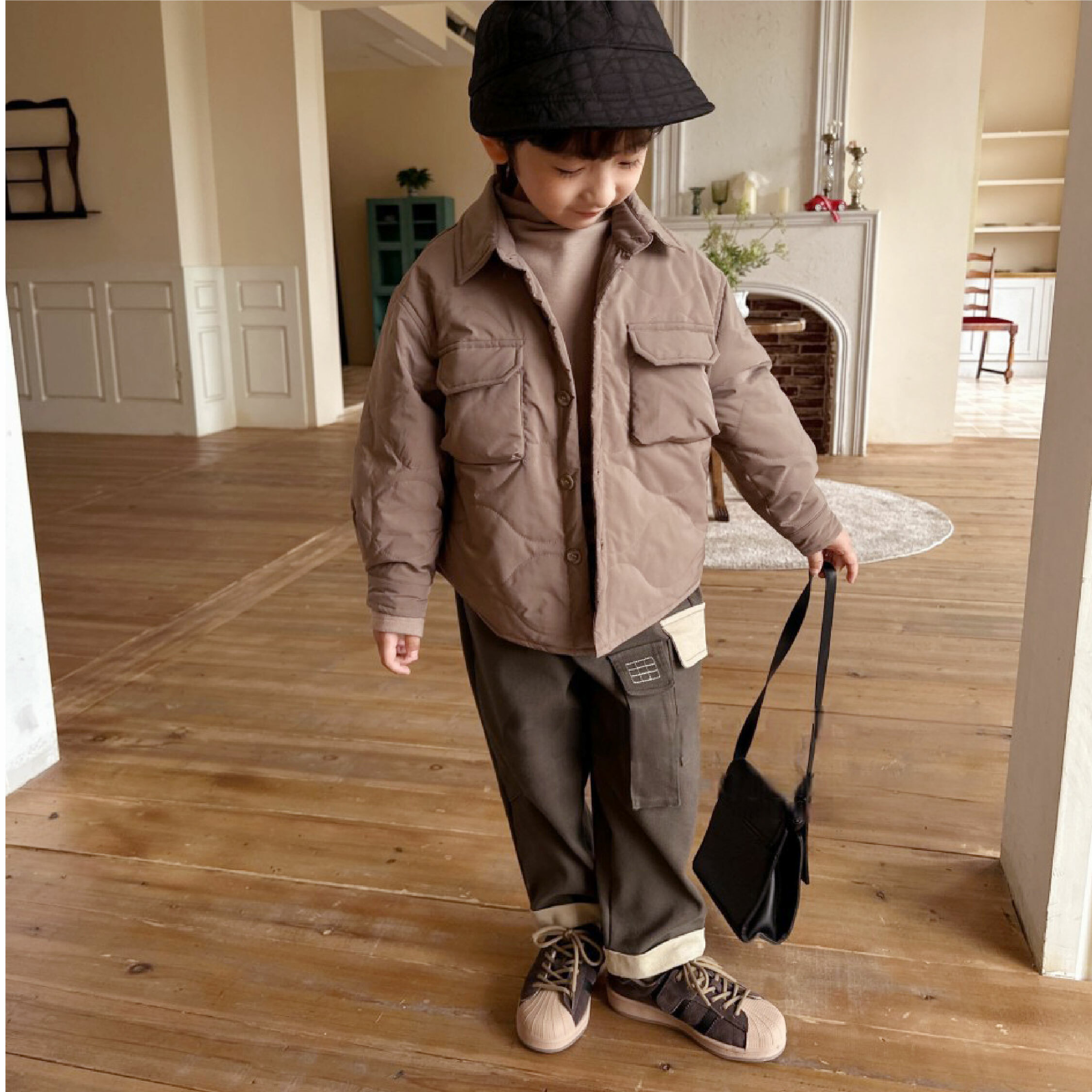 【H35685】對稱口袋大地色鋪棉外套＊二色