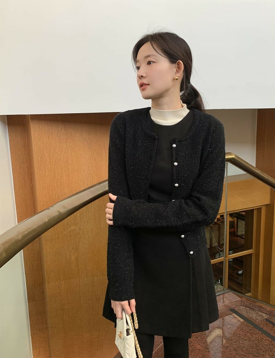 韓國Cherrykoko授權 優雅微閃珍珠砂圓珠排扣衫