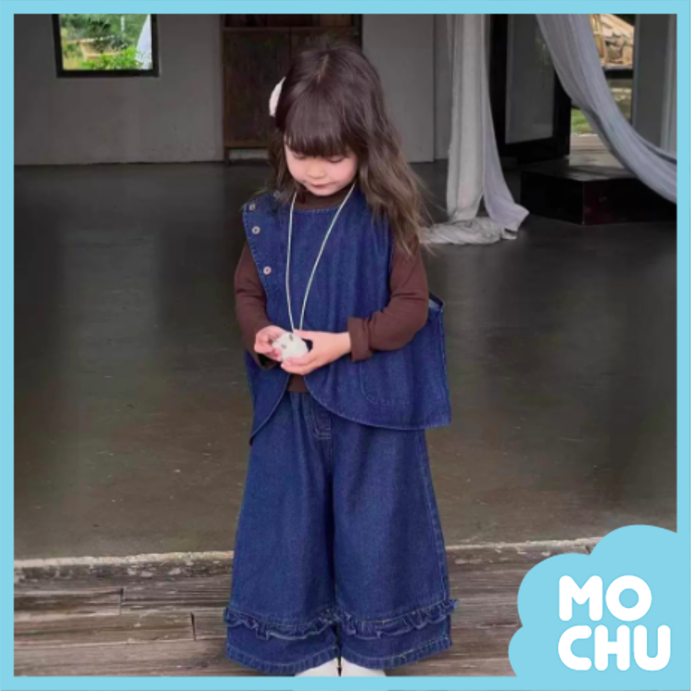 波浪邊開岔兩件式牛仔背心套裝