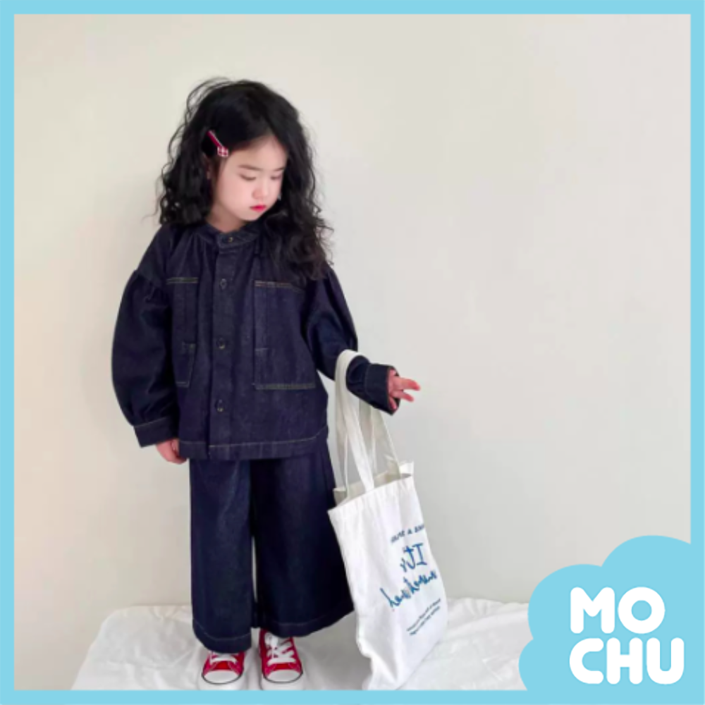 圓領原色牛仔外套兩件式套裝