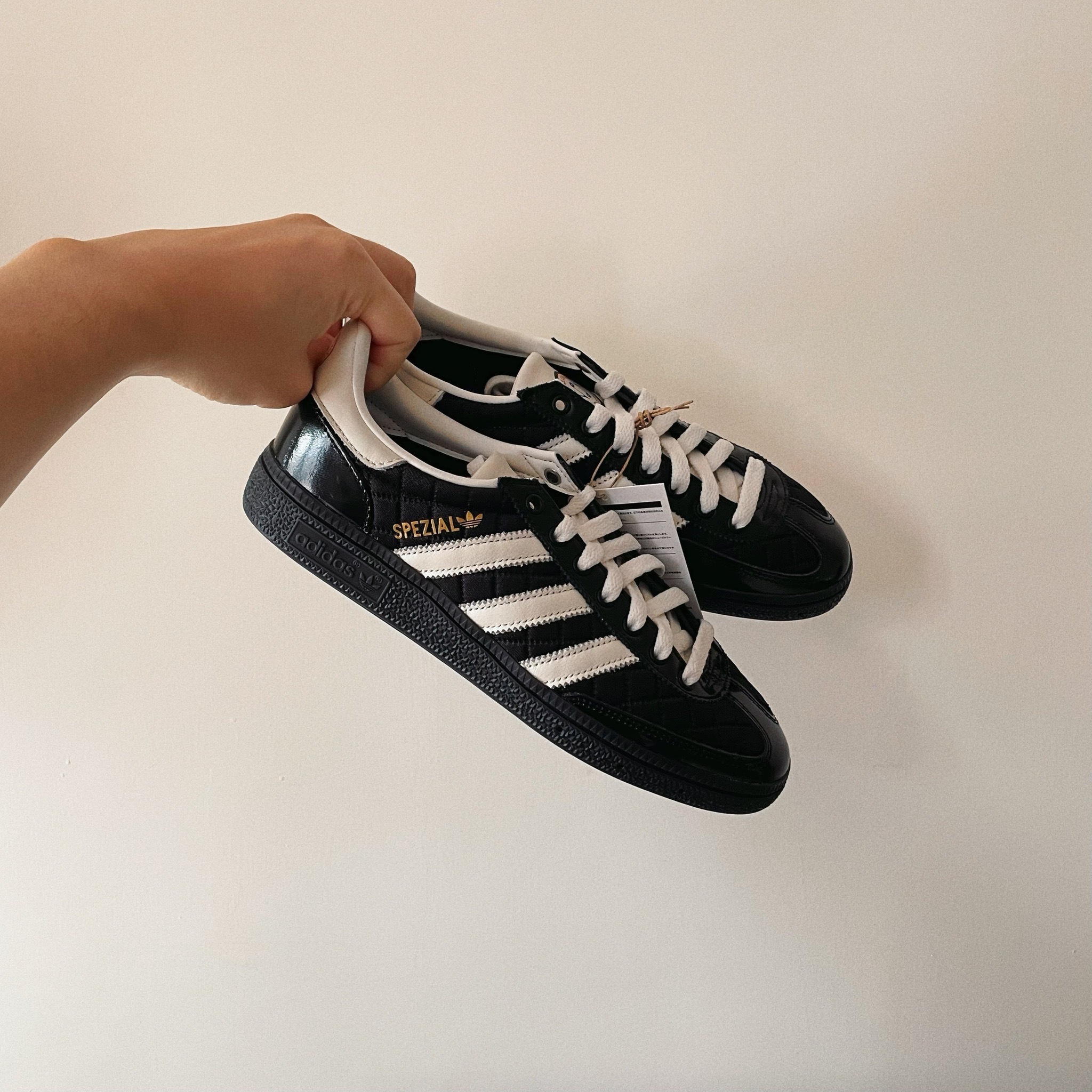 Adidas Originals Handball Spezial 小香風 菱格紋 黑奶油 漆皮 拼接 復古鞋 JP5669