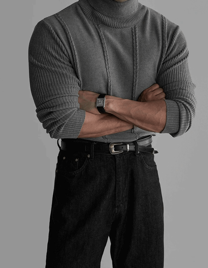 合身款喀什米爾羊毛高領針織衫