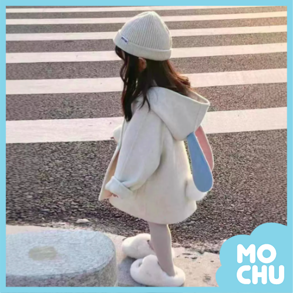 兔耳撞色加棉加厚毛呢大衣