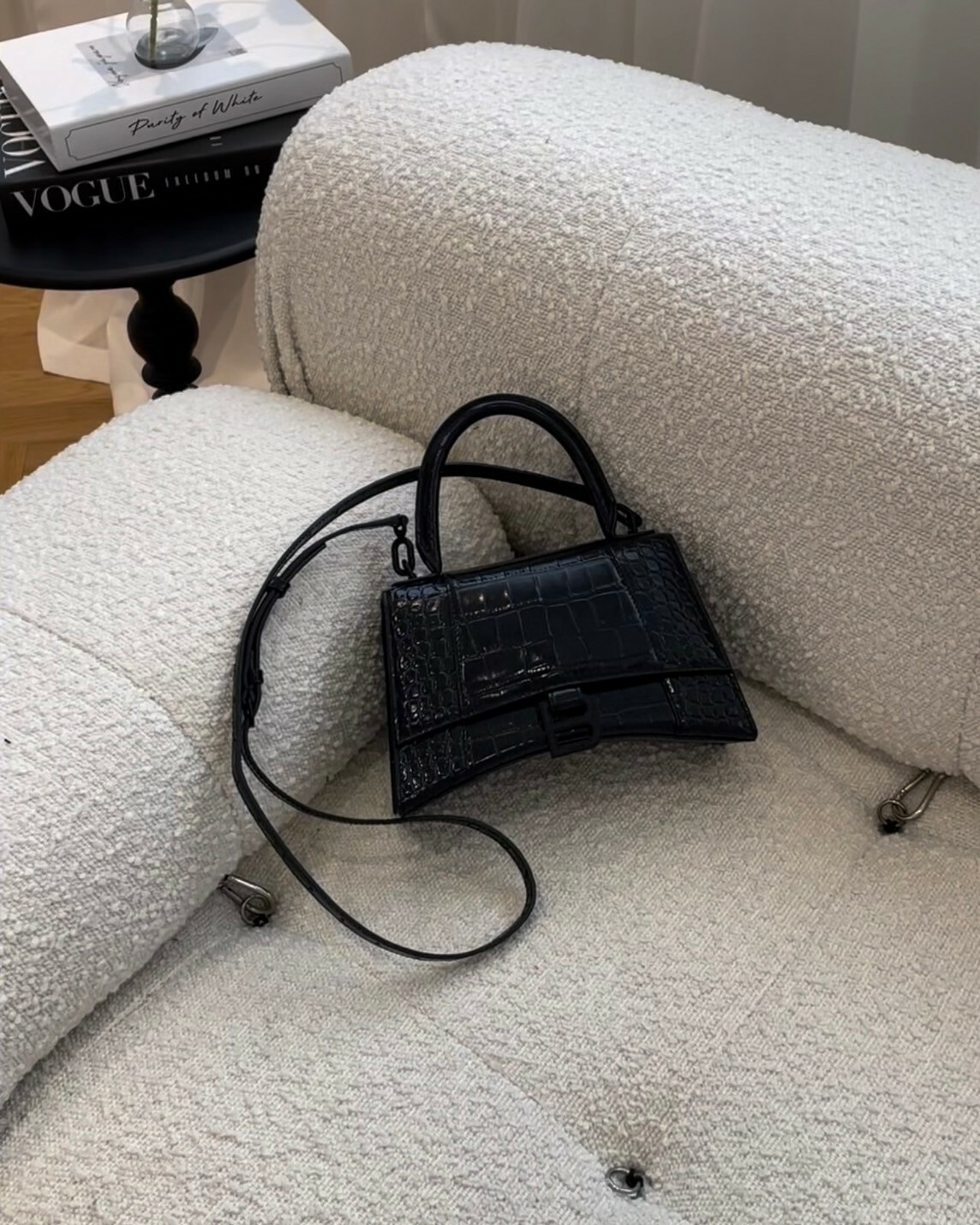 BALENCIAGA｜鱷魚紋沙漏包S號 全黑