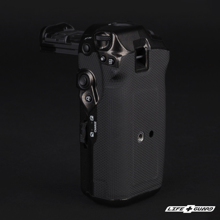 Canon BG-R20 貼膜展示圖，LIFE+GUARD 設計風格