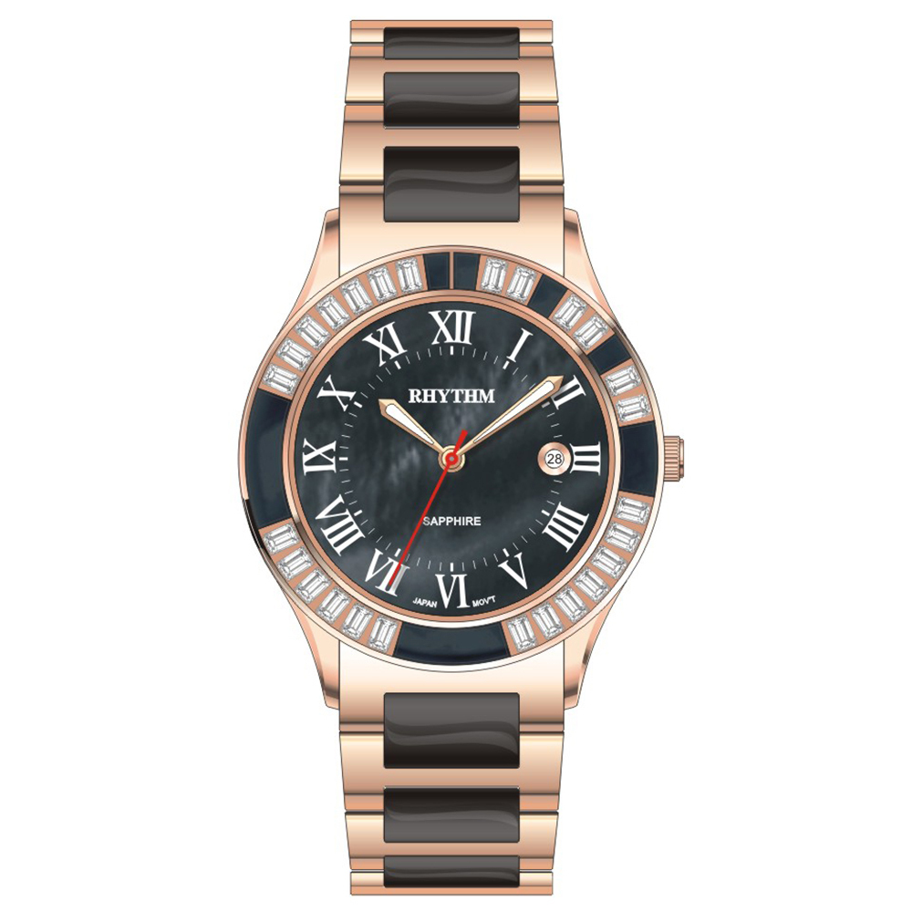 【Rhythm 麗聲】簡約美多色時尚不鏽鋼陶瓷珍珠母貝手錶-F1203T-