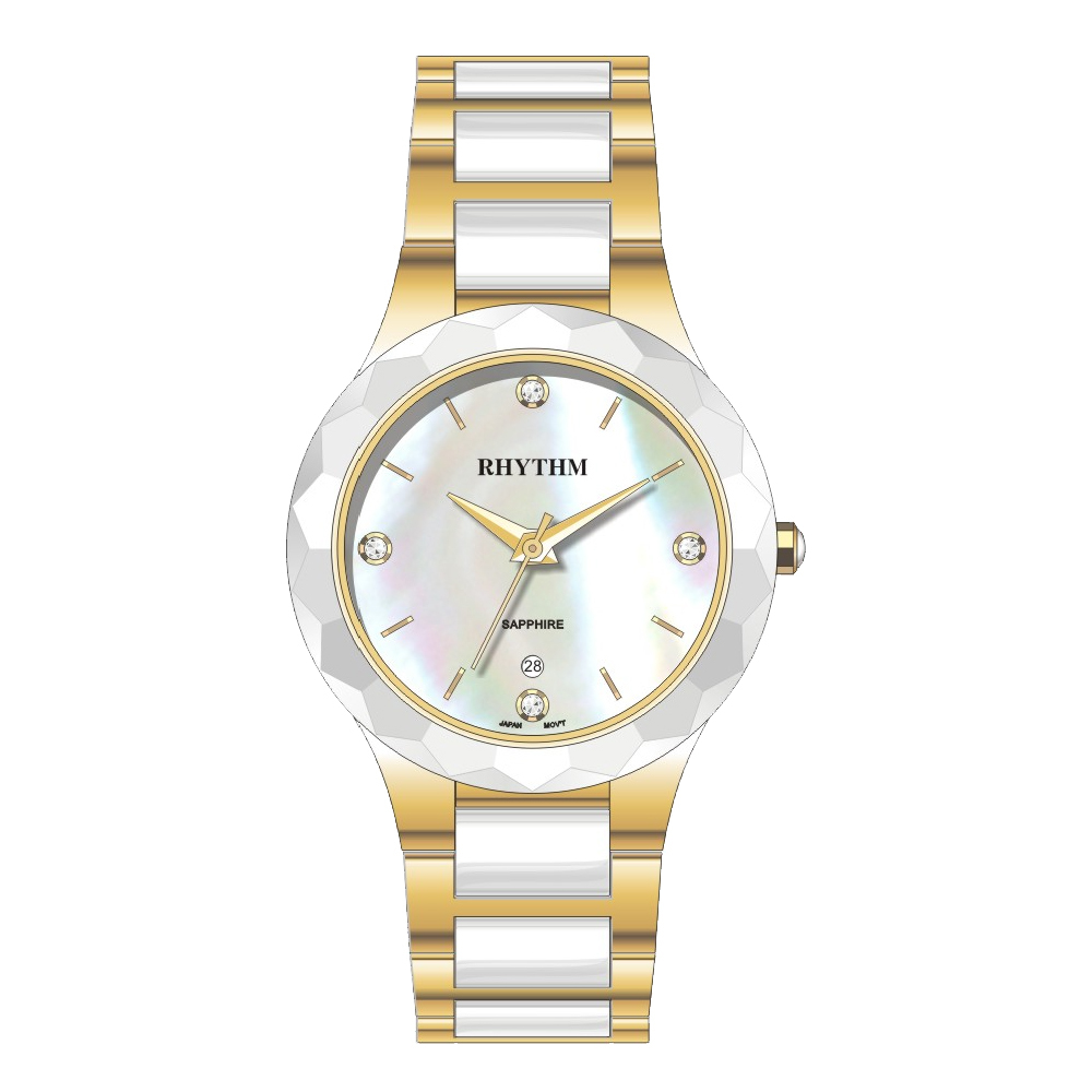 【Rhythm 麗聲】簡約美多色貝殼面陶瓷不鏽鋼錶(大錶面款)-F1205T-
