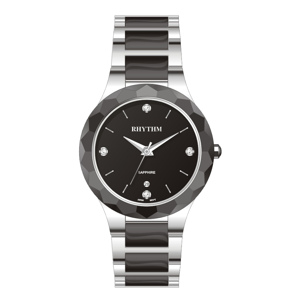 【Rhythm 麗聲】簡約美多色貝殼面陶瓷不鏽鋼錶(大錶面款)-F1205T-