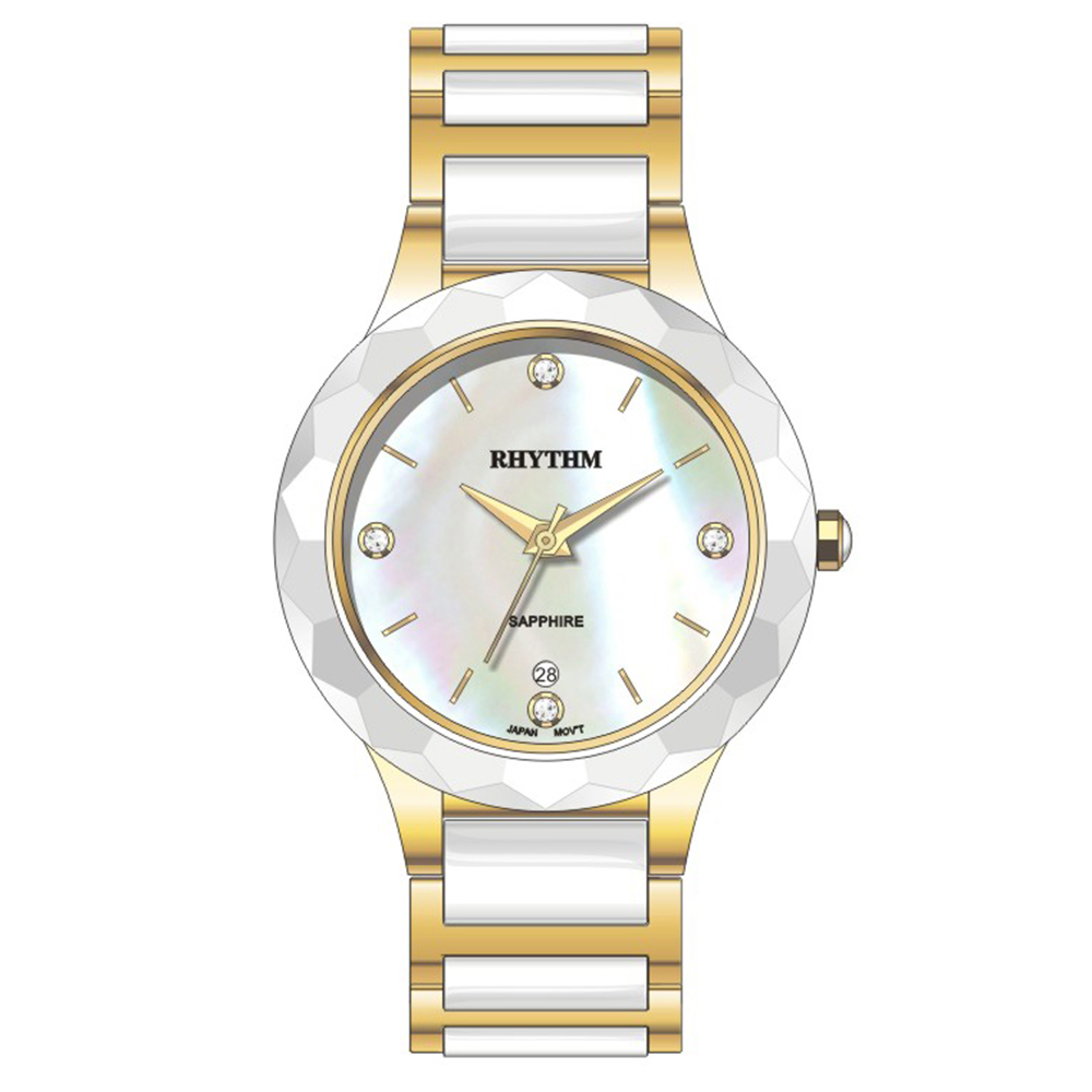 【Rhythm 麗聲】簡約美多色貝殼面陶瓷不鏽鋼錶(小錶面款)-F1206T-