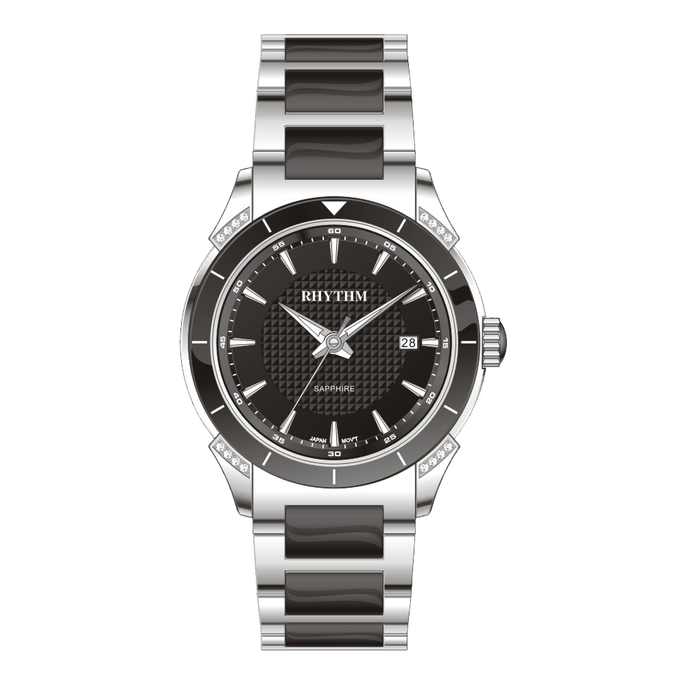 【Rhythm 麗聲】極簡設計日期顯示不鏽鋼陶瓷手錶-F1207T-
