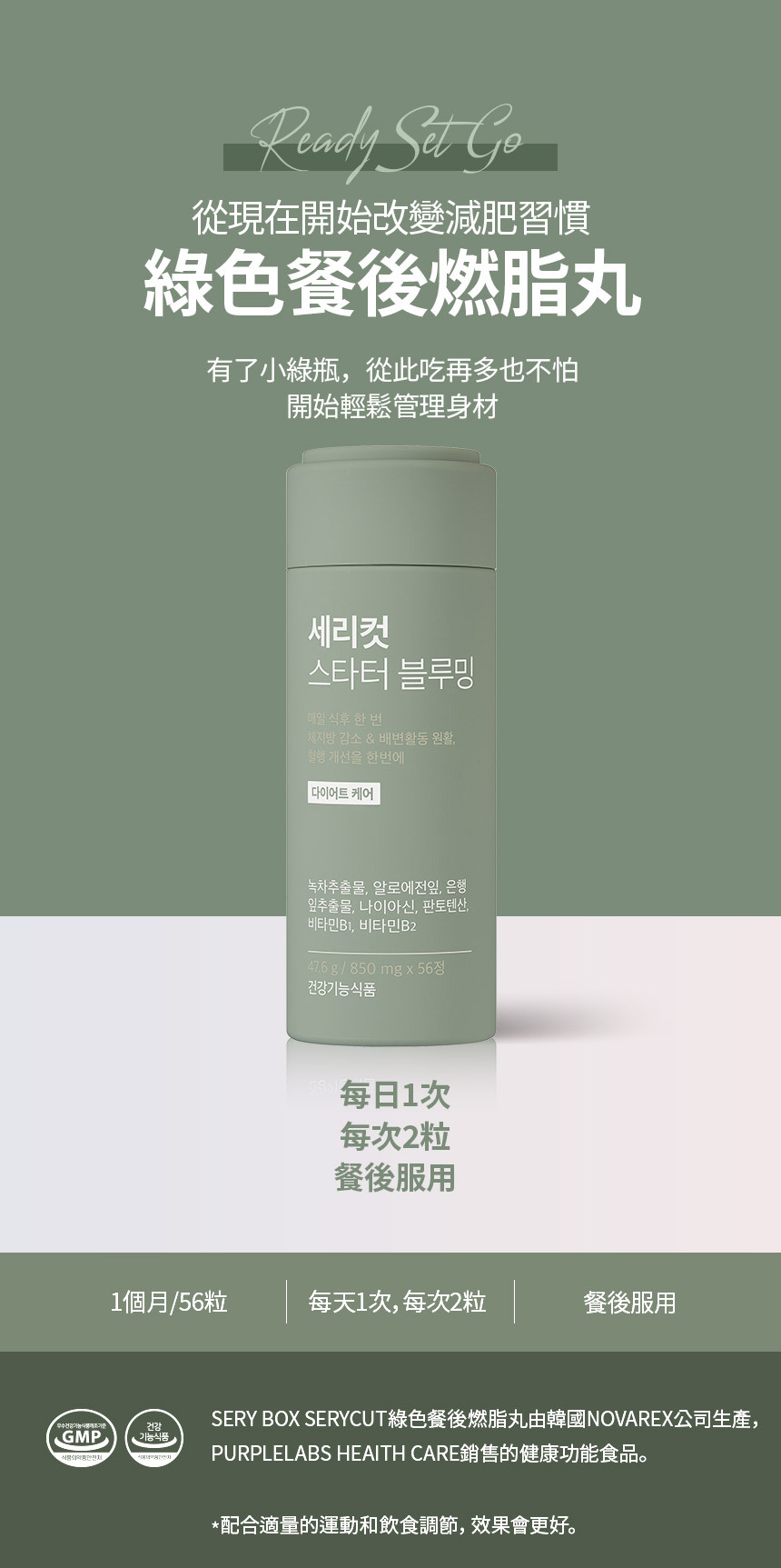 【直播】Sery Box LL0513201 SERYCUT 綠色餐後燃脂丸56片 (4星期份量)