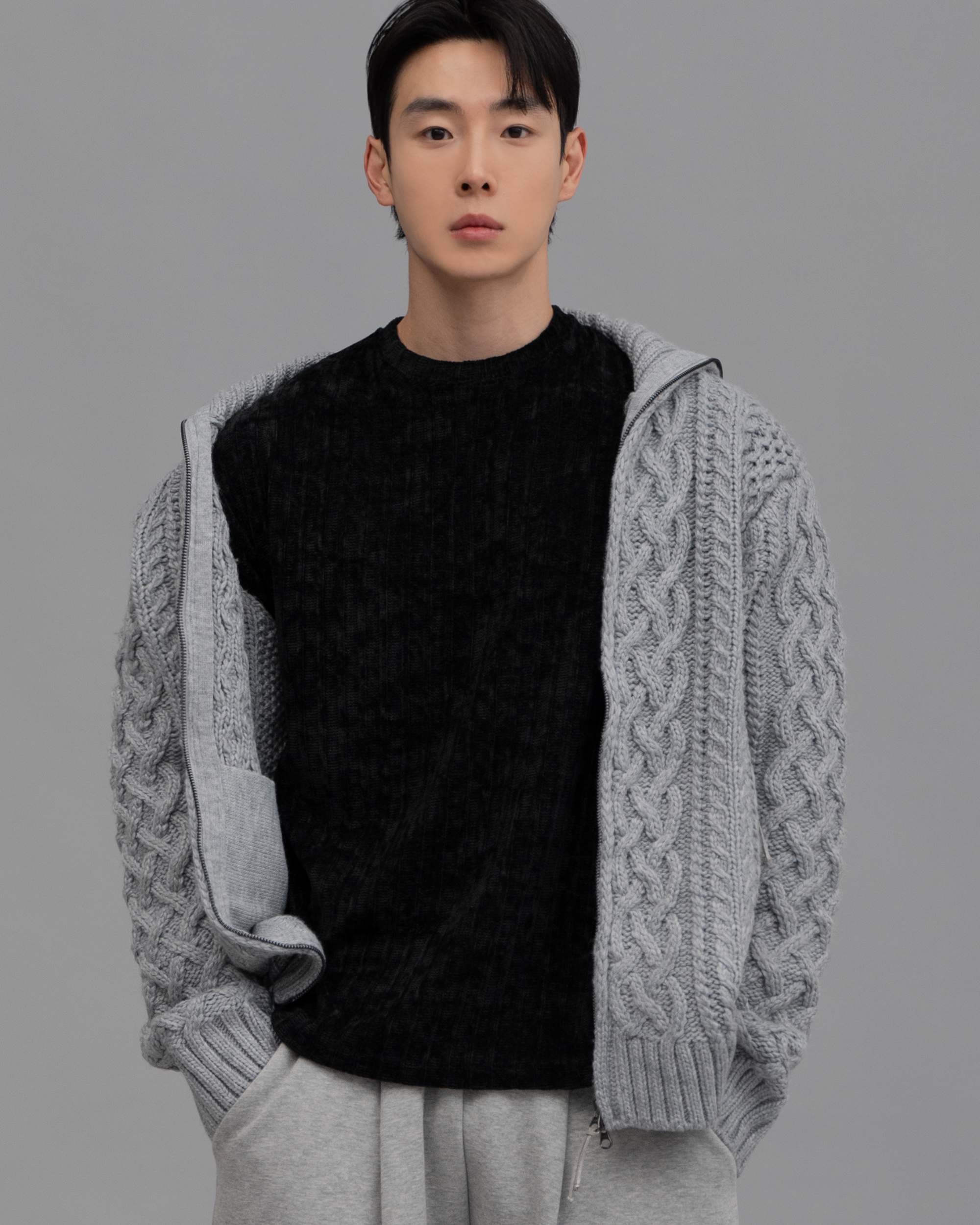 麻花針織拉鍊外套