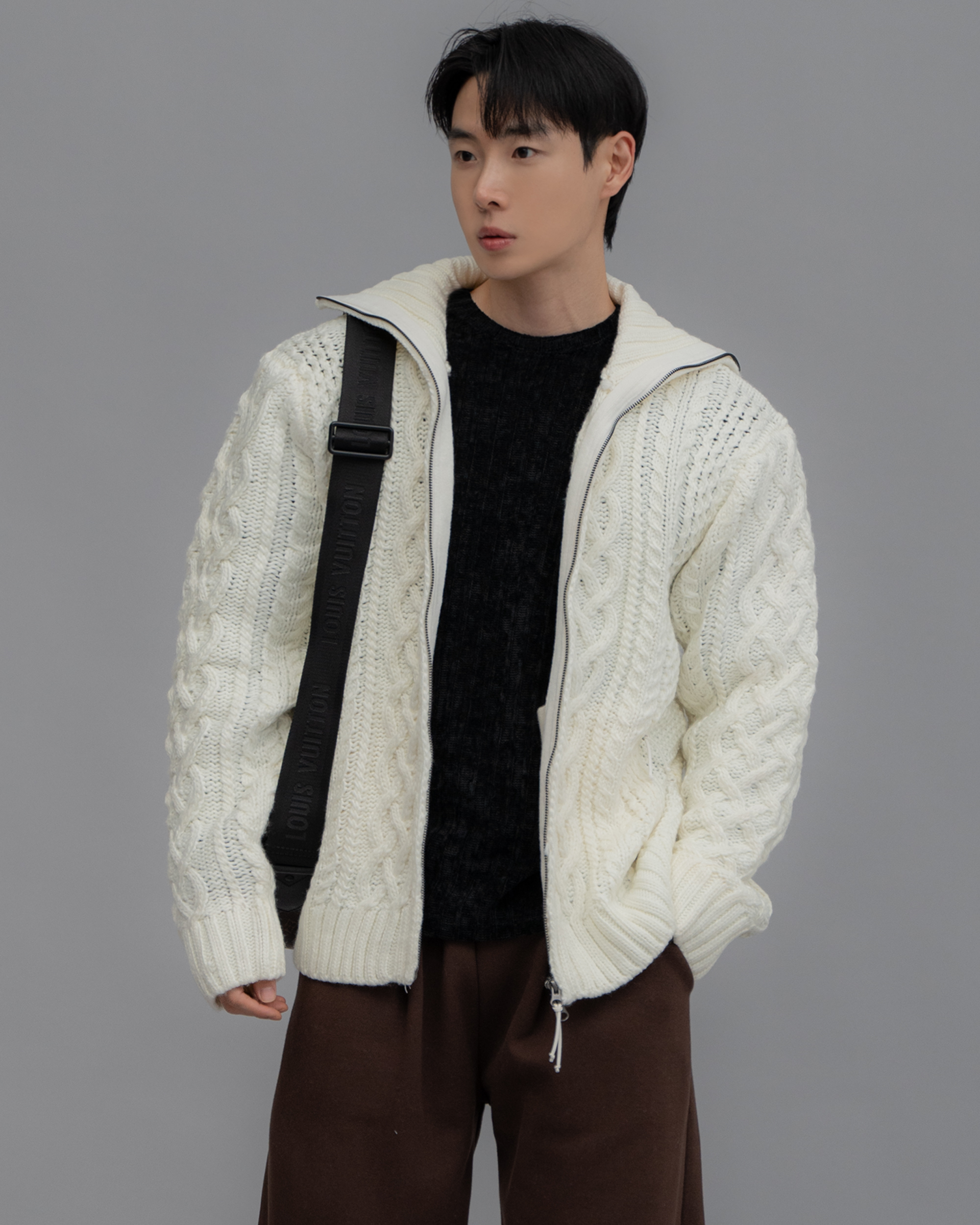 麻花針織拉鍊外套