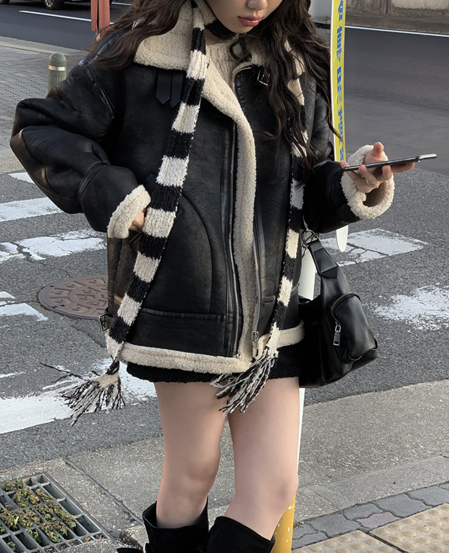 韓國連線🇰🇷 Anyonemore 翻領皮革毛絨外套 皮革 毛絨 外套 3色/預購