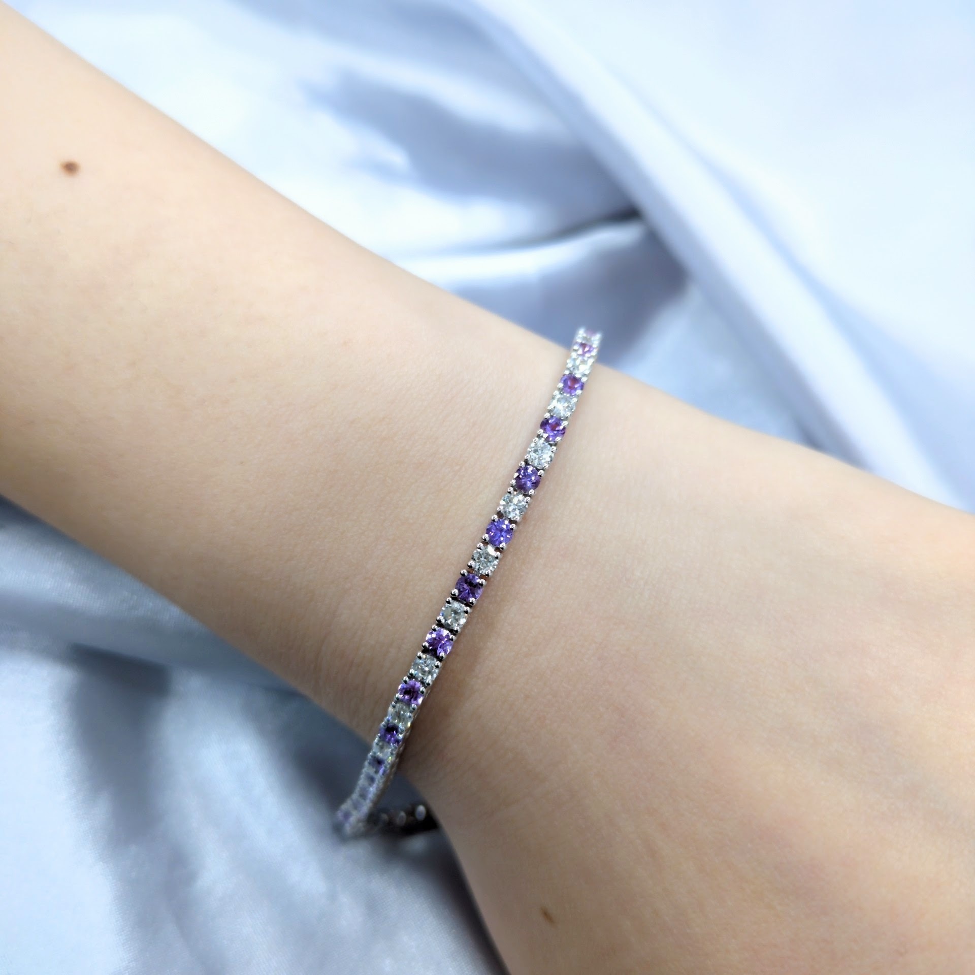 18K White Gold 2.48ct Purple Sapphire and Diamond Bracelet