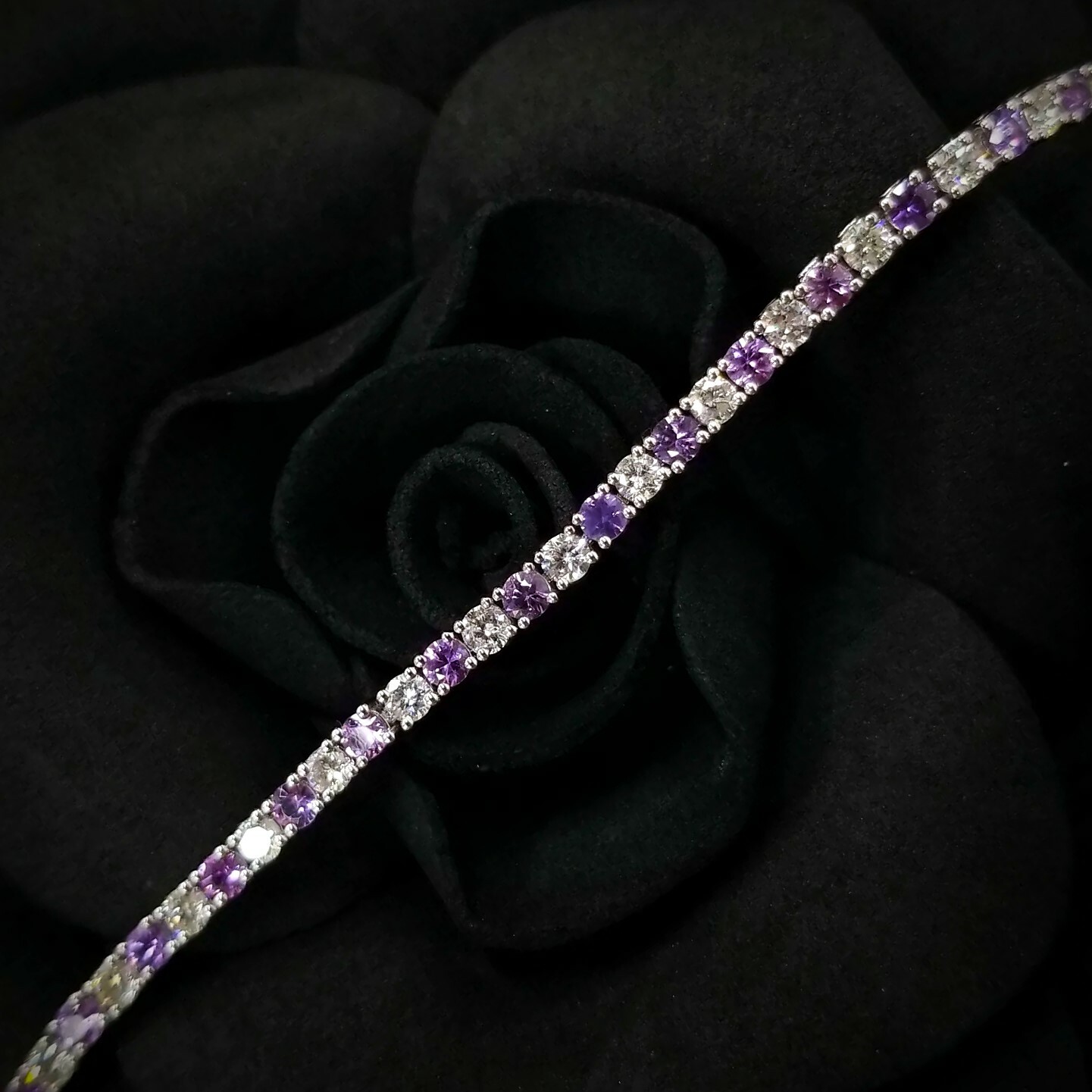 18K White Gold 2.48ct Purple Sapphire and Diamond Bracelet