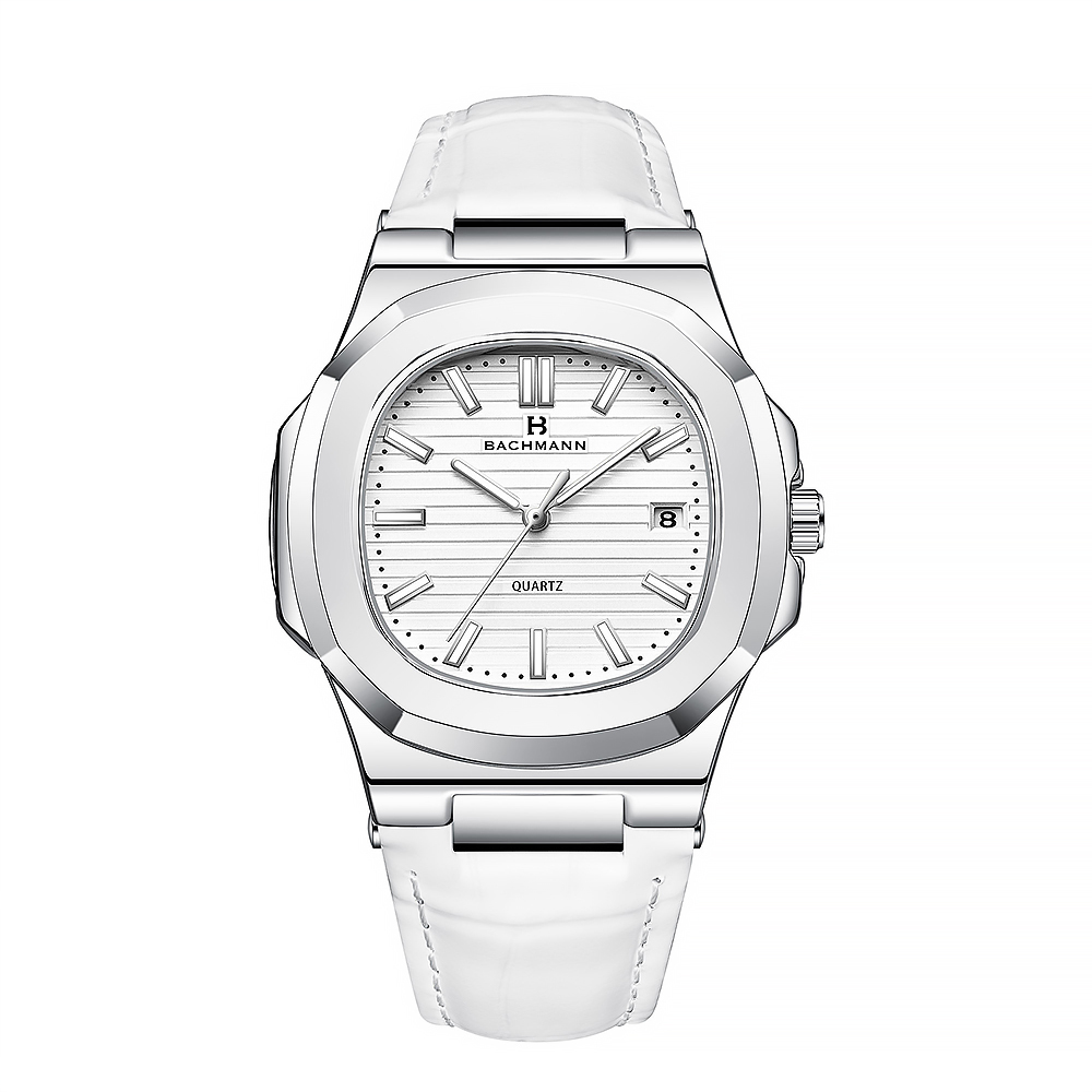 【BACHMANN 貝爾曼】 PP款鸚鵡螺系列 3852 浮雕錶盤 日期顯示 皮革 石英 手錶 -
