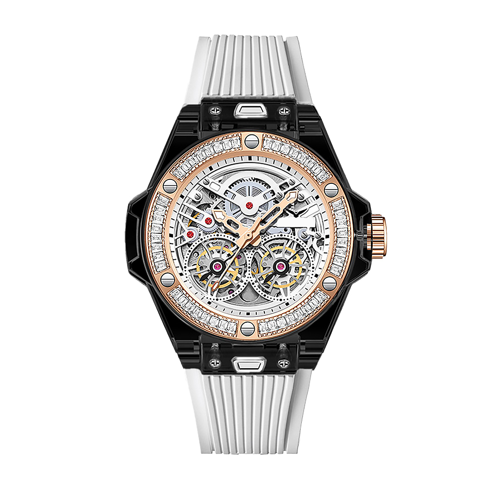 【BACHMANN 貝爾曼】3835D 晶鑽 鏤空 夜光 機械 矽膠 手錶 男錶-