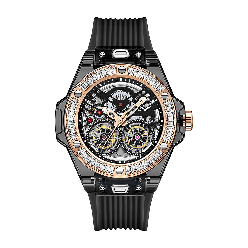 【BACHMANN 貝爾曼】3835D 晶鑽 鏤空 夜光 機械 矽膠 手錶 男錶-