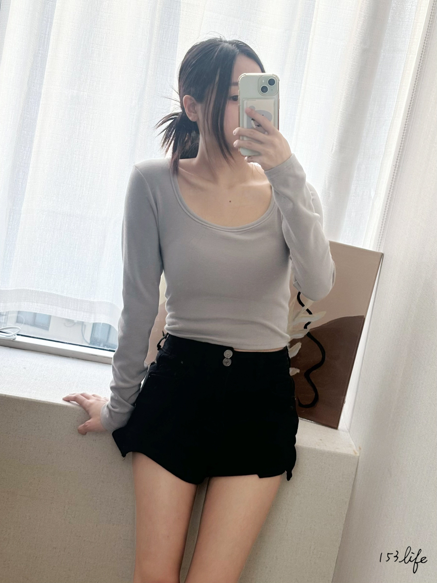 |現貨|素面大圓領磨毛短版上衣(4色)