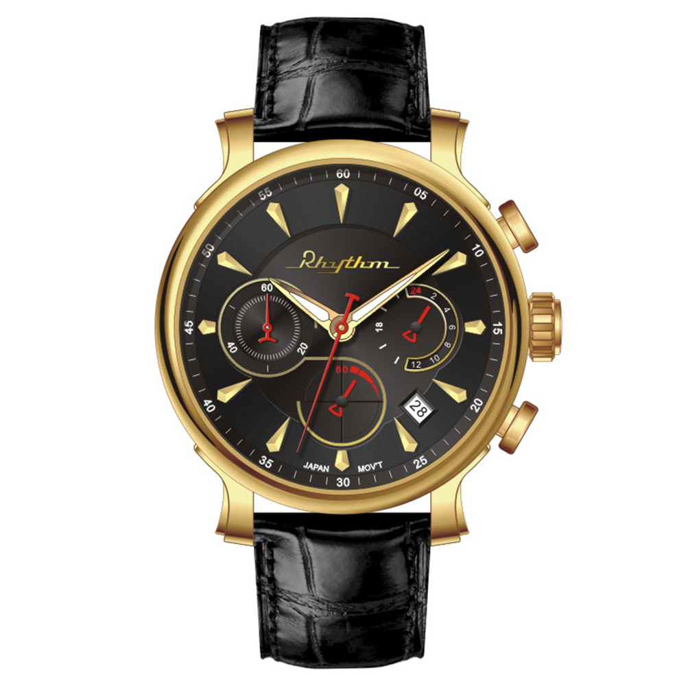 【Rhythm 麗聲】高級時尚真三眼六針多層堆疊皮革手錶-SE1703L-