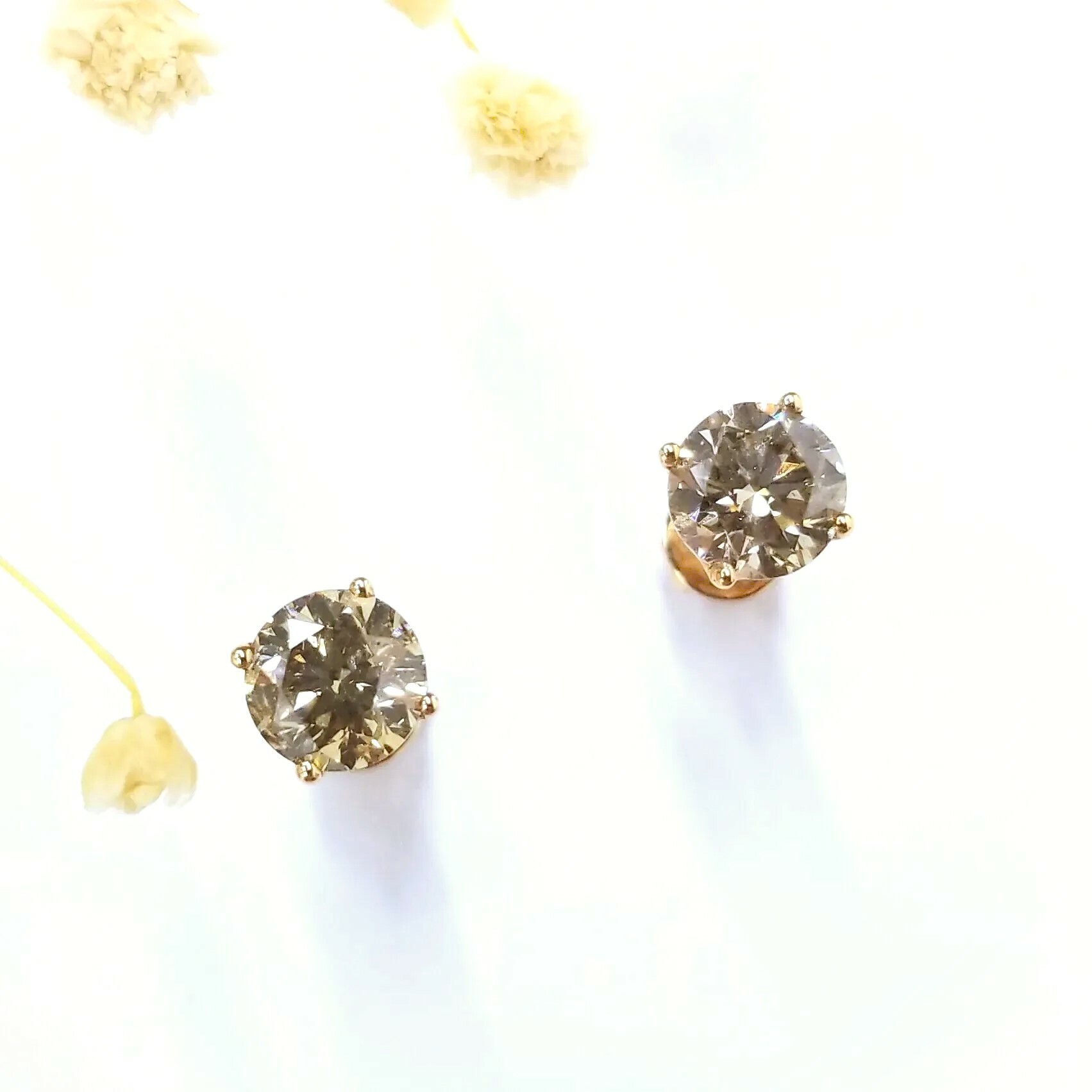 全新18K玫瑰金【主石1卡81份咖啡鑽】耳環