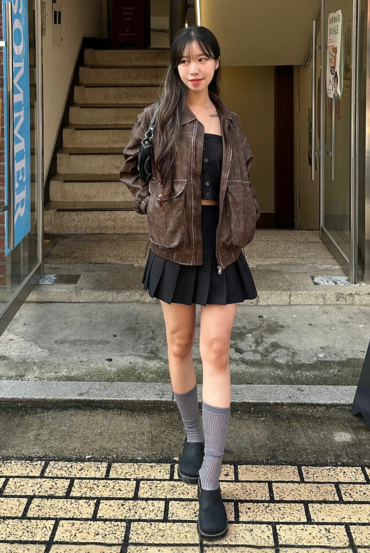 ◆BITTER CELLS◆Star Leather Jacket (Washed) (Over Fit) Star Leather Jacket(Washed)(Overfit)-Brown - 비터셀즈
