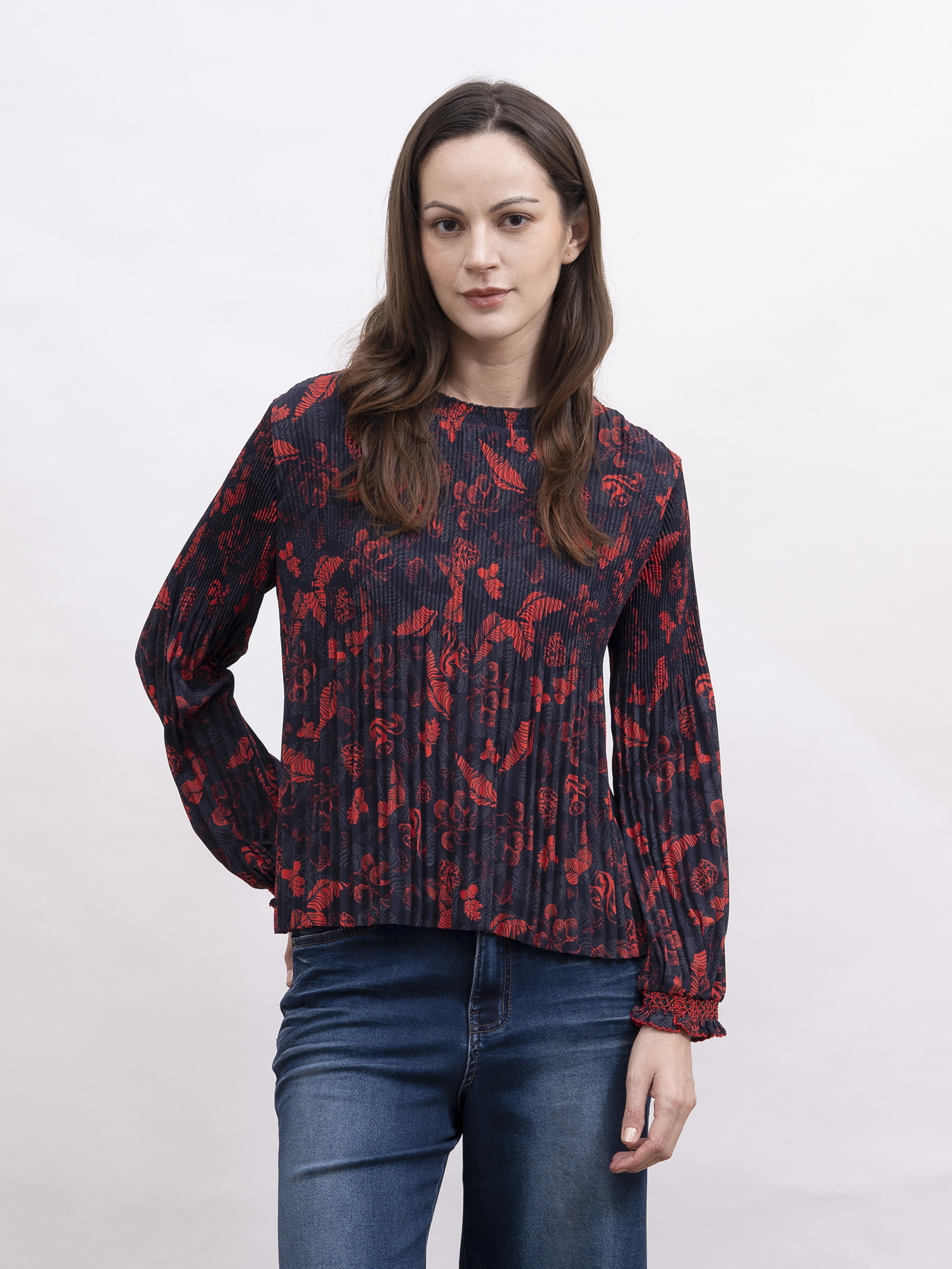 mi-tu 印花圓領壓褶上衣