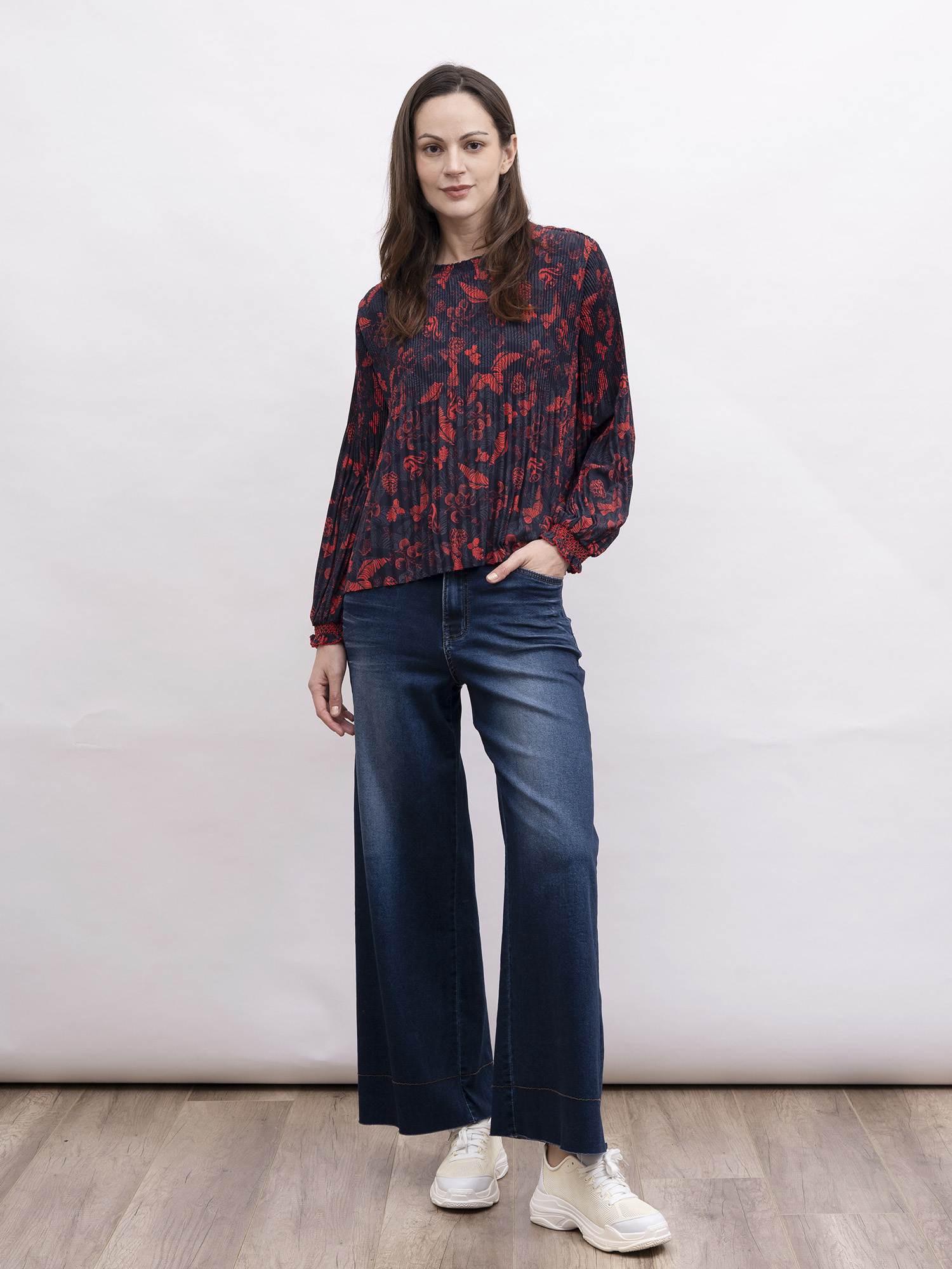 mi-tu 印花圓領壓褶上衣