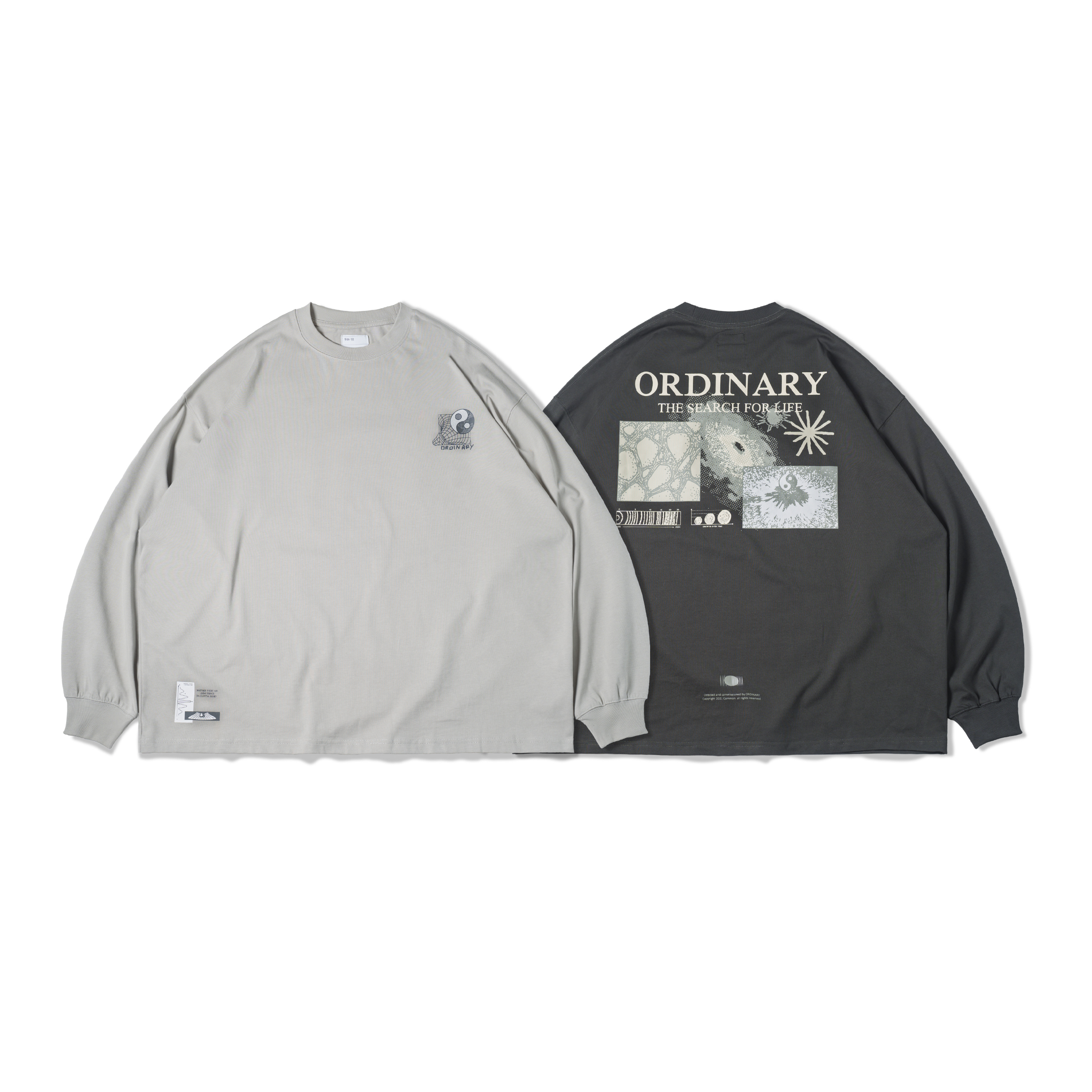 ORDINARY / AI-CHI COSMOS LONG TEE 太極宇宙主題長TEE - 沙色, 炭灰色