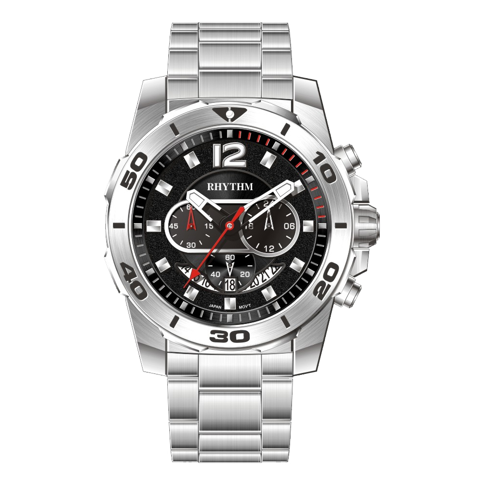 【Rhythm 麗聲】高級時尚真三眼六針多色堆疊不鏽鋼手錶-S1408S-