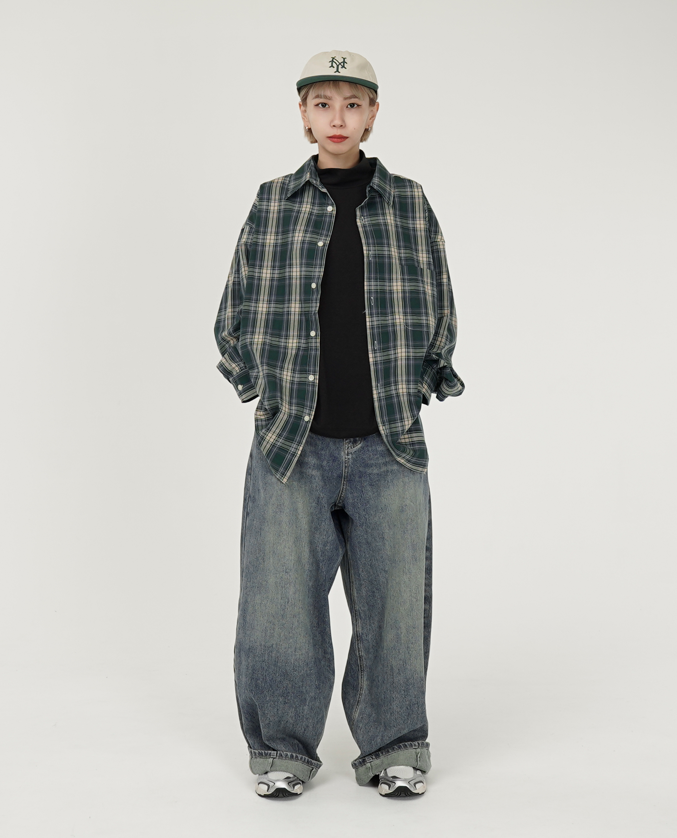 大格紋單邊口袋襯衫