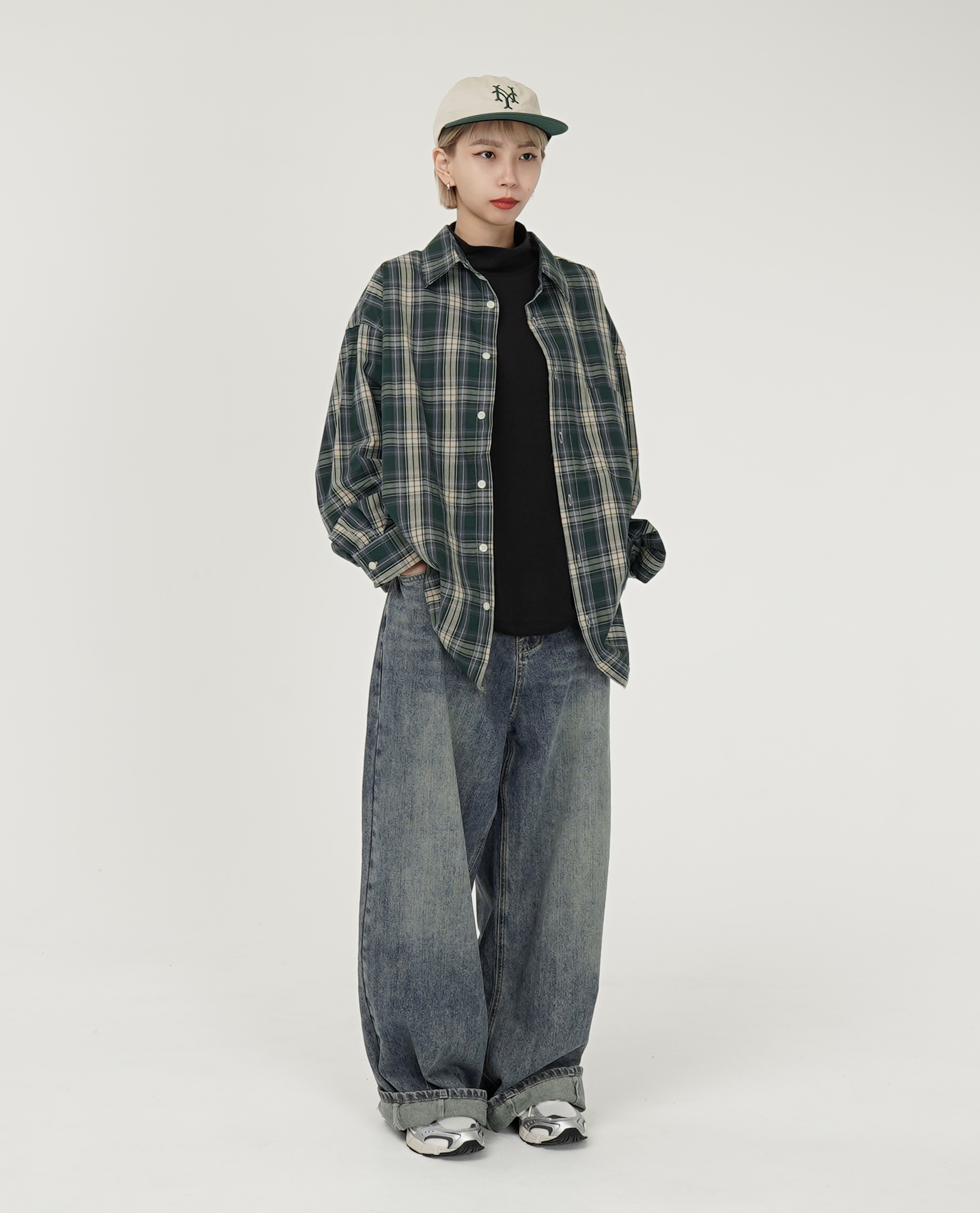 大格紋單邊口袋襯衫