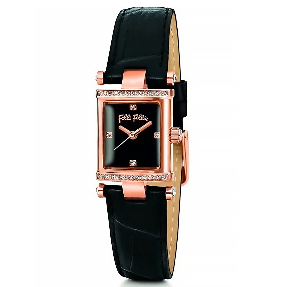 【Folli Follie芙麗芙麗】WF13B037SSS 晶鑽時標錶框女錶 牛皮錶帶 防水30米 日本機芯 (附贈官方品牌手鐲)