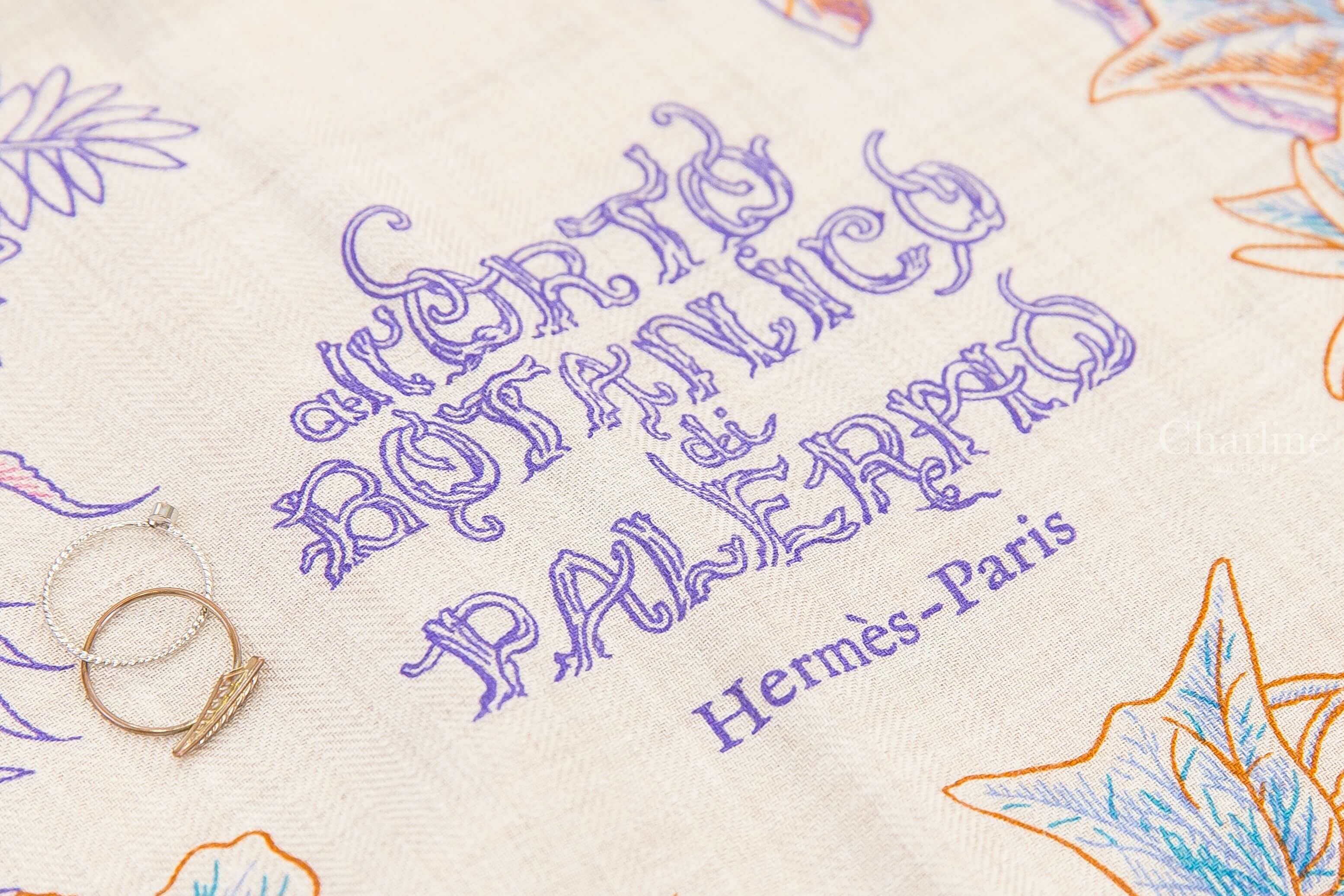 Hermès All'orto Botanico Di Palermo Shawl 140 玫瑰色/自然色/藍色花卉森林喀什米爾真絲披肩