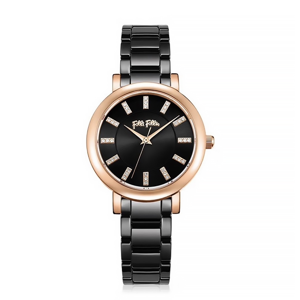 【Folli Follie芙麗芙麗】WF17R028BSW 晶鑽時標 陶瓷錶帶 防水30米 日本機芯 手錶 (附贈官方品牌手鐲)