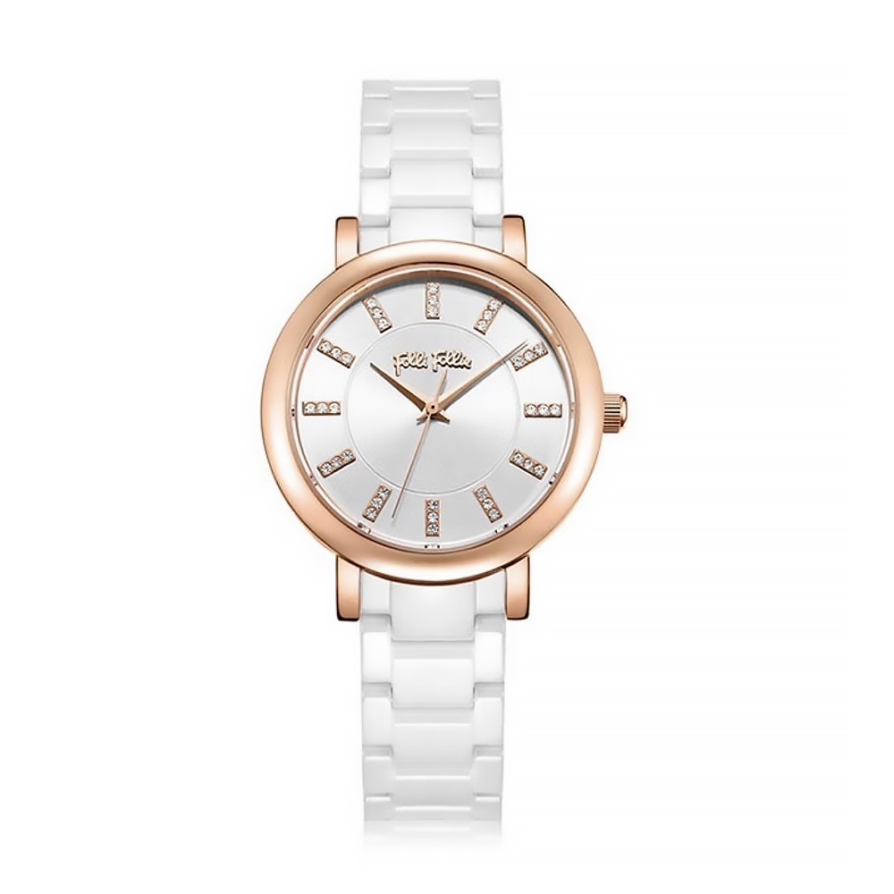 【Folli Follie芙麗芙麗】WF17R028BSW 晶鑽時標 陶瓷錶帶 防水30米 日本機芯 手錶 (附贈官方品牌手鐲)