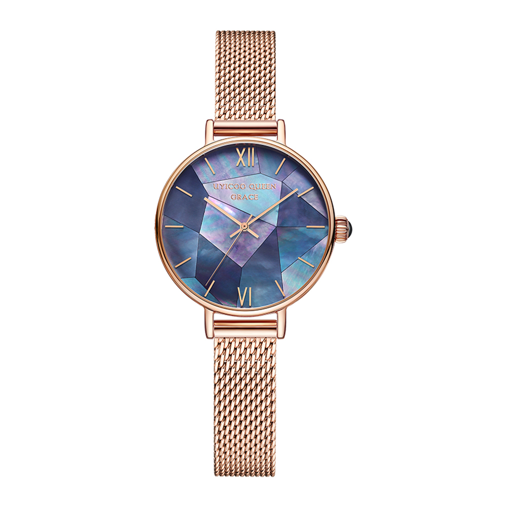 【UYICOO 伊寇】UC008 幻彩貝母錶盤 瑪瑙錶冠 米蘭錶帶 女錶 手錶