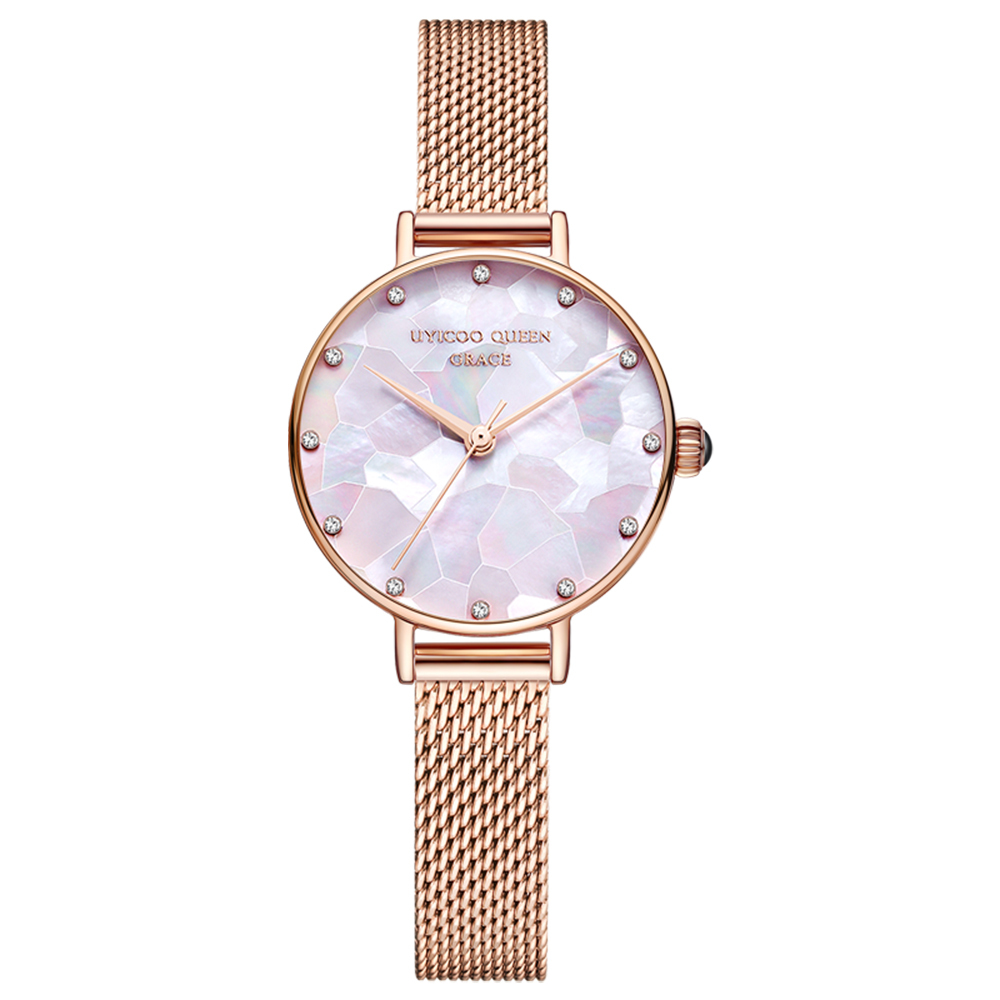 【UYICOO 伊寇】UC019 幻彩貝母錶盤 瑪瑙錶冠 晶鑽時標 米蘭錶帶 女錶 手錶