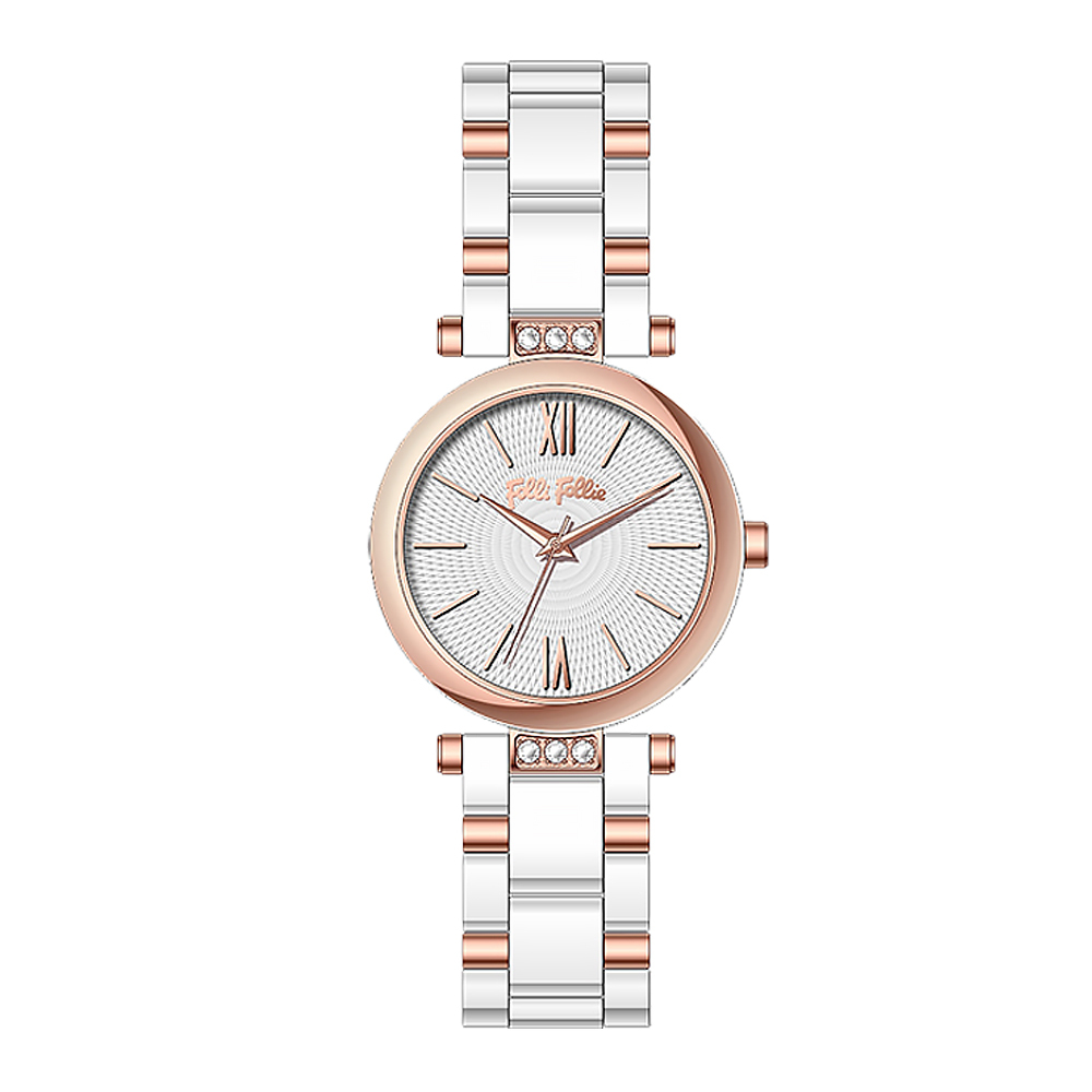 【Folli Follie 芙麗芙麗】 WF22B007WPEW 簡約時尚 優雅  螺旋球網 陶瓷 鑲鑽 手錶 (附贈官方品牌手鐲)
