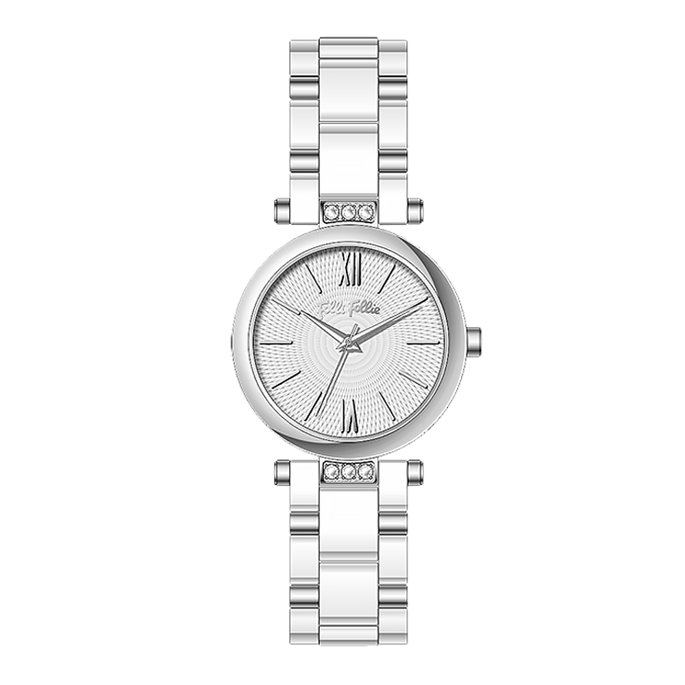 【Folli Follie 芙麗芙麗】 WF22B007WPEW 簡約時尚 優雅  螺旋球網 陶瓷 鑲鑽 手錶 (附贈官方品牌手鐲)