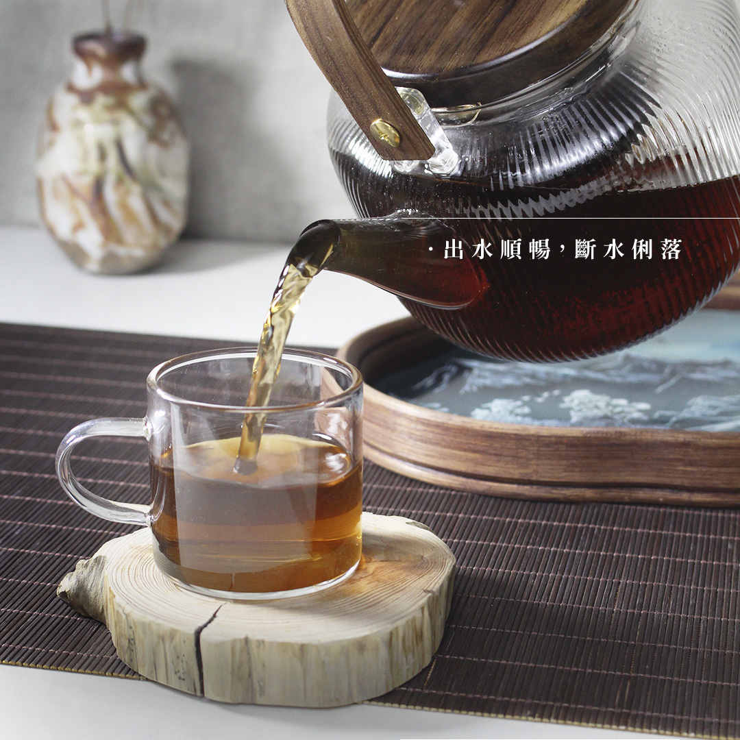 木蓋豎紋蒸煮玻璃壺